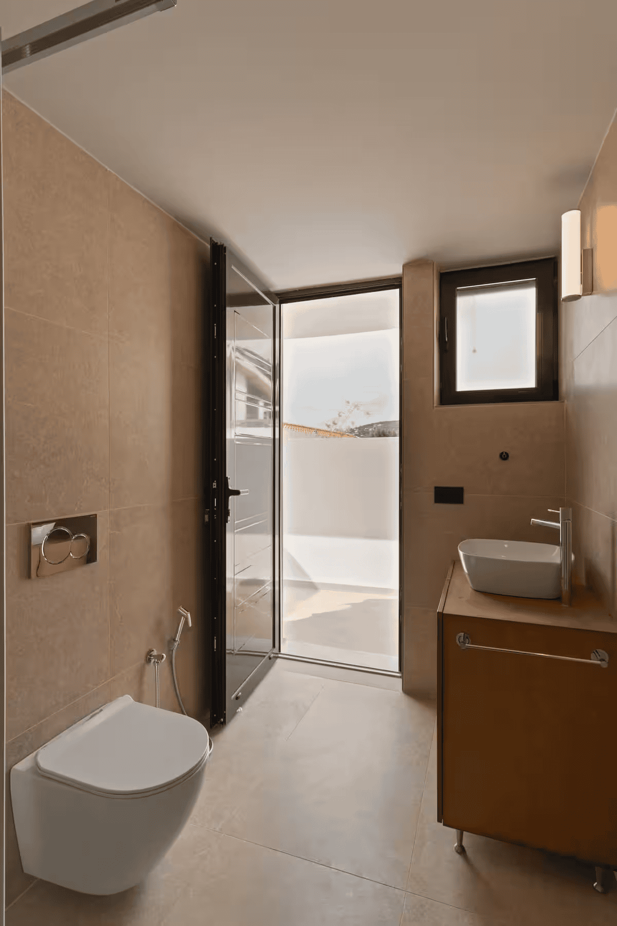 a bathroom with a glass shower