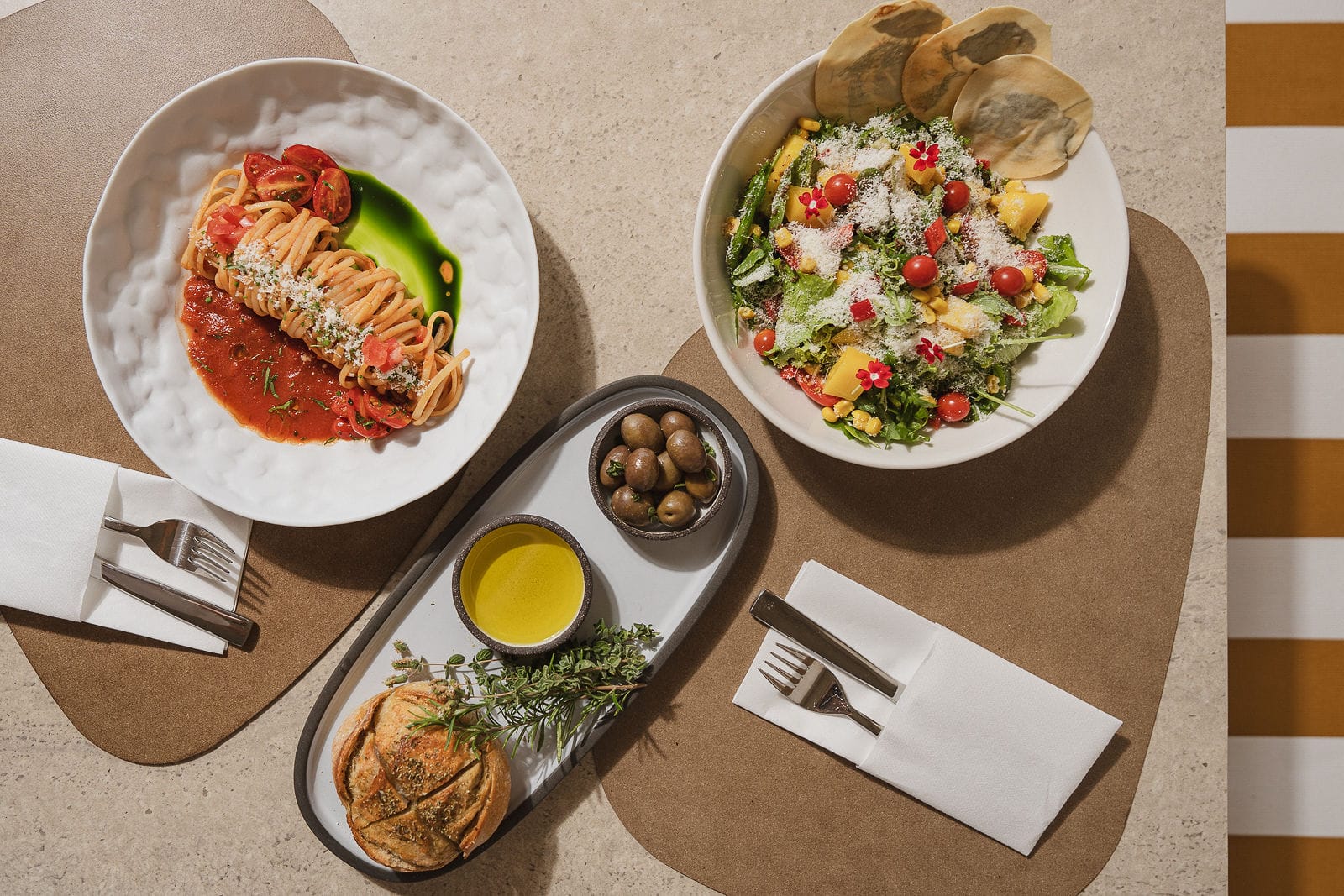 a table with plates of food