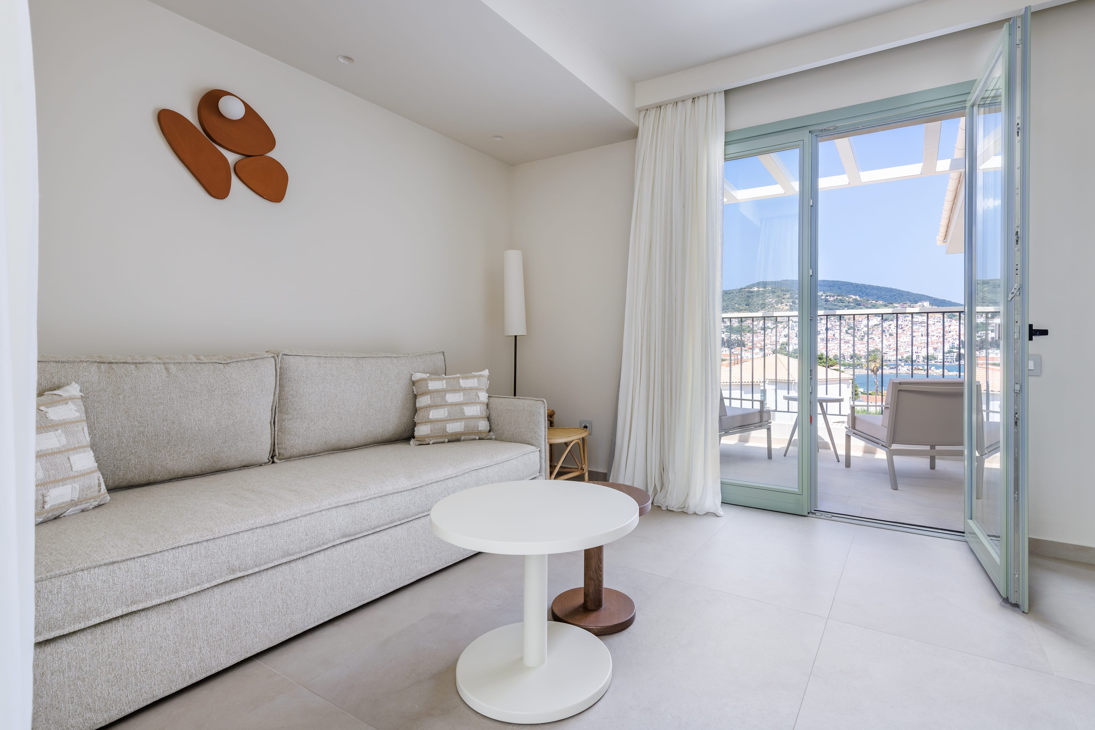 a living room with a large window