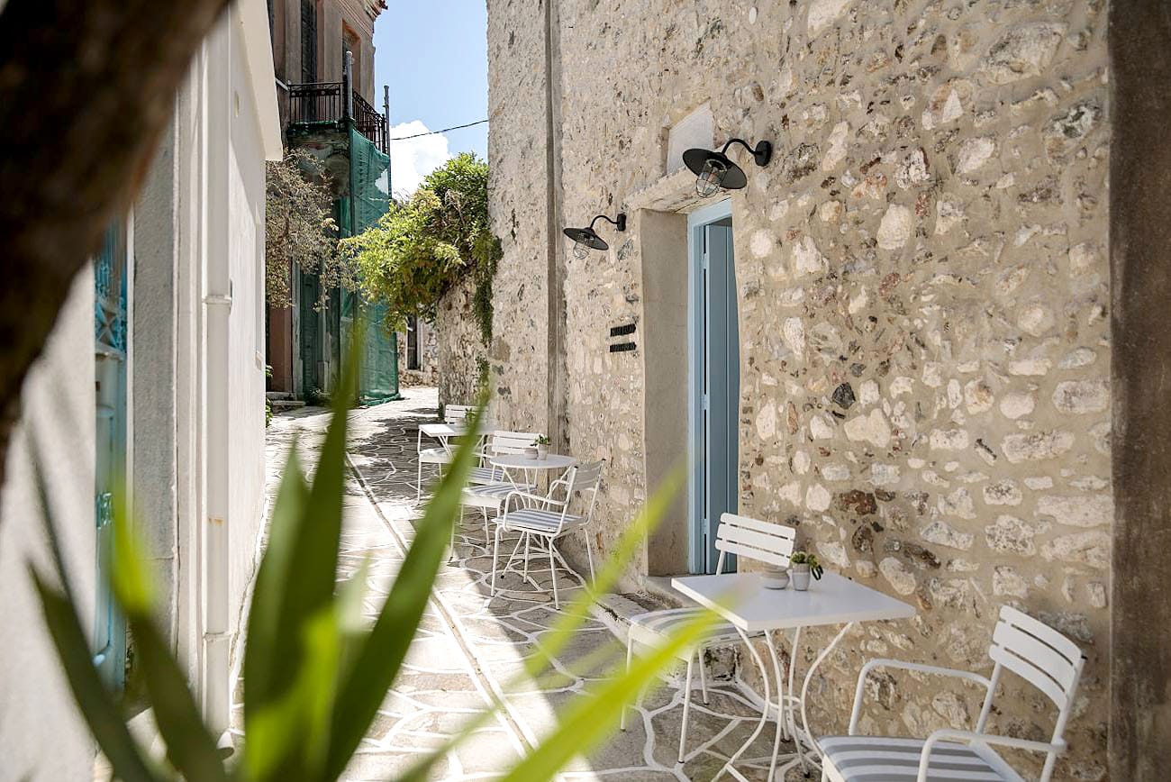 a table and chairs outside