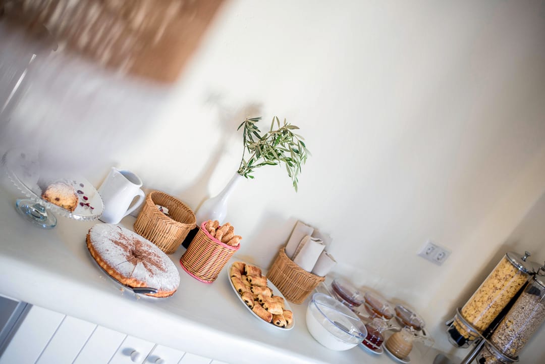 a kitchen counter with food