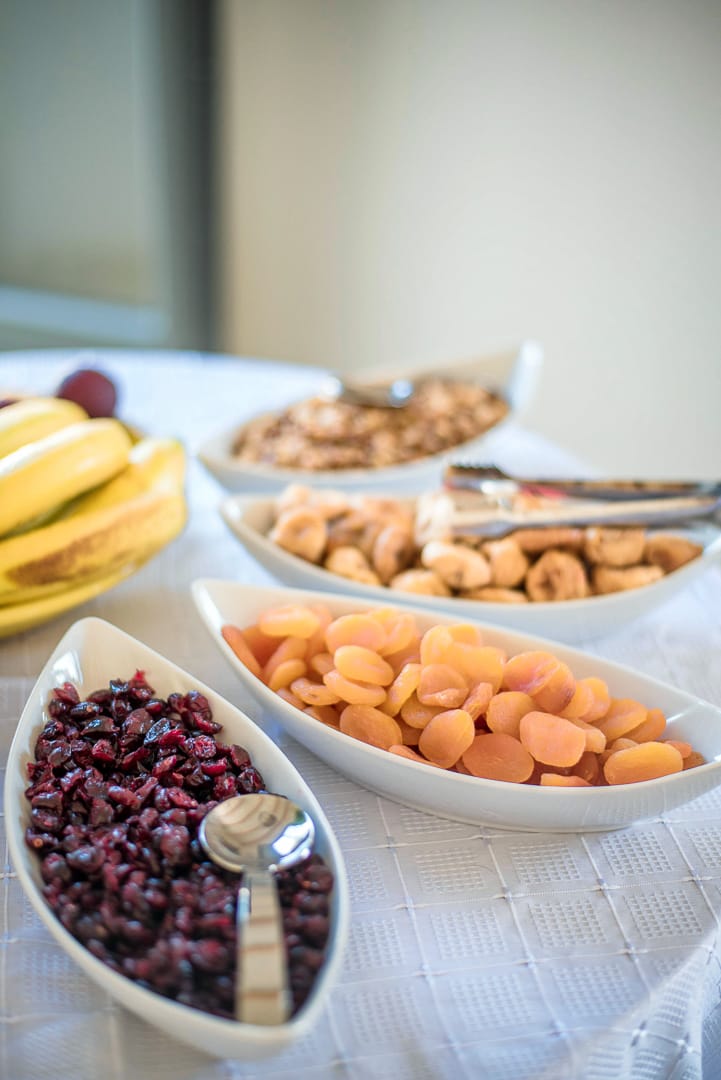 a table is filled with food