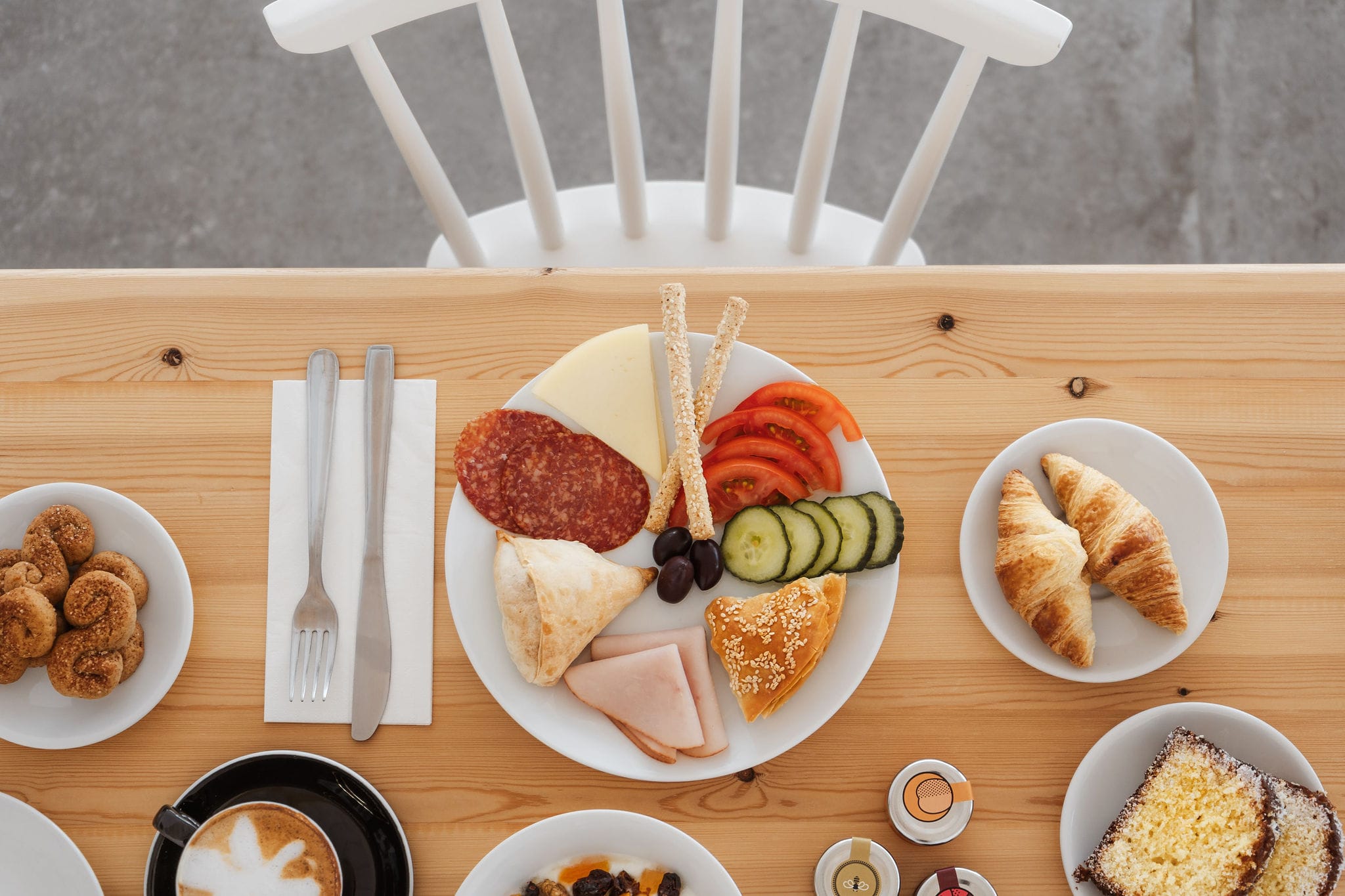 a table with plates of food