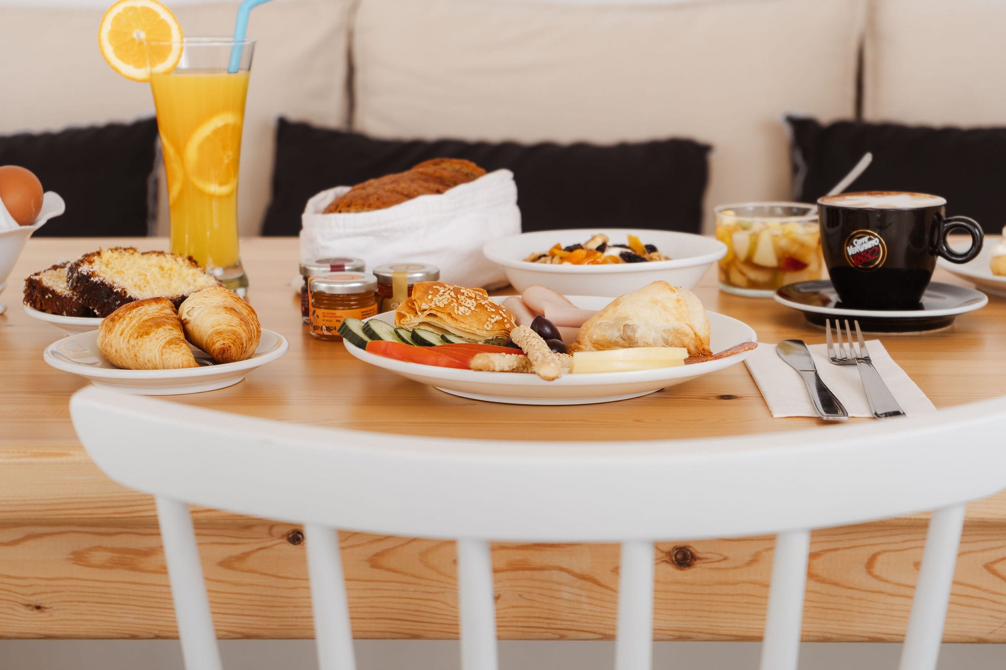 a table with plates of food