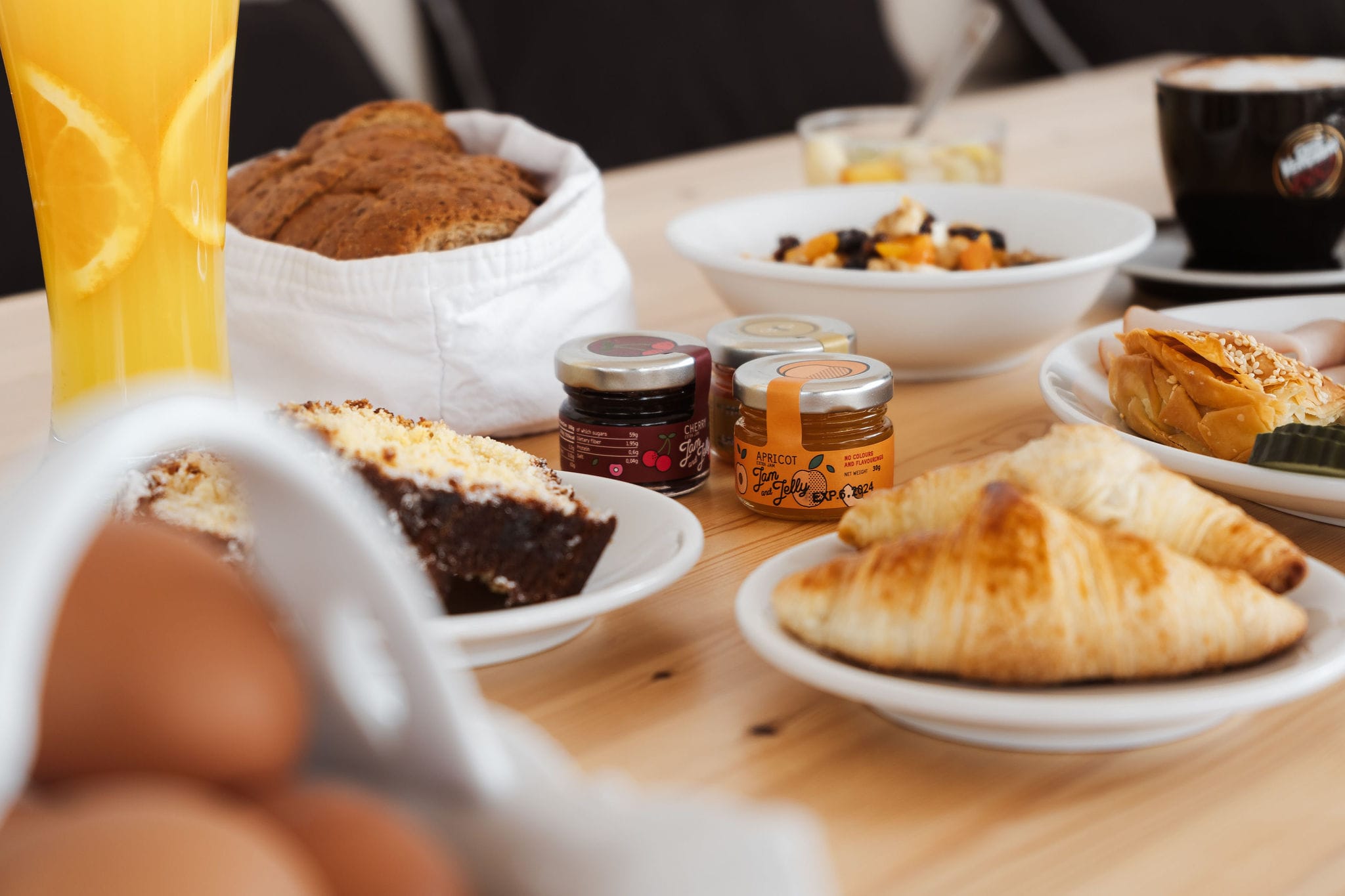 a table is filled with food