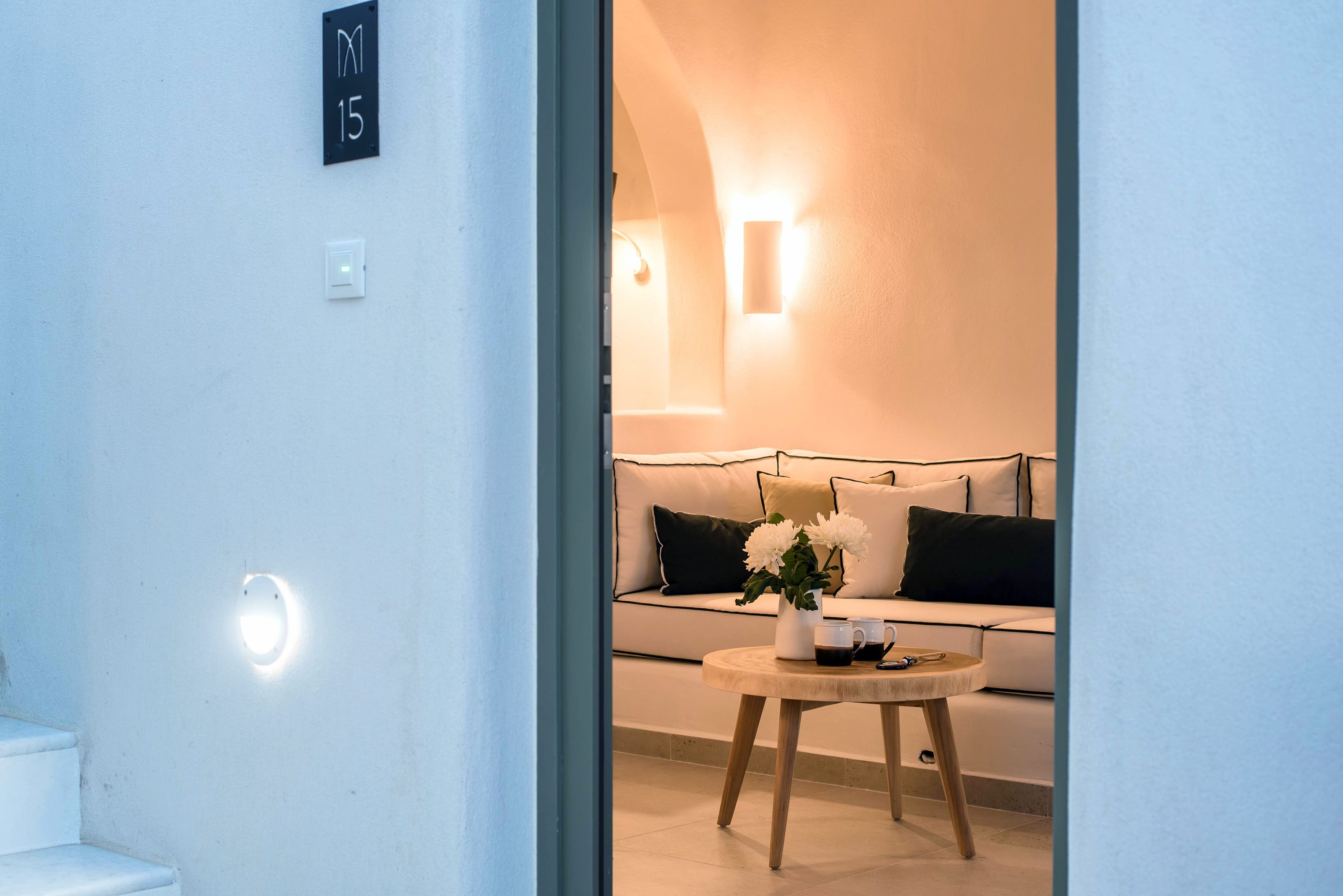 a room with a bed and a table