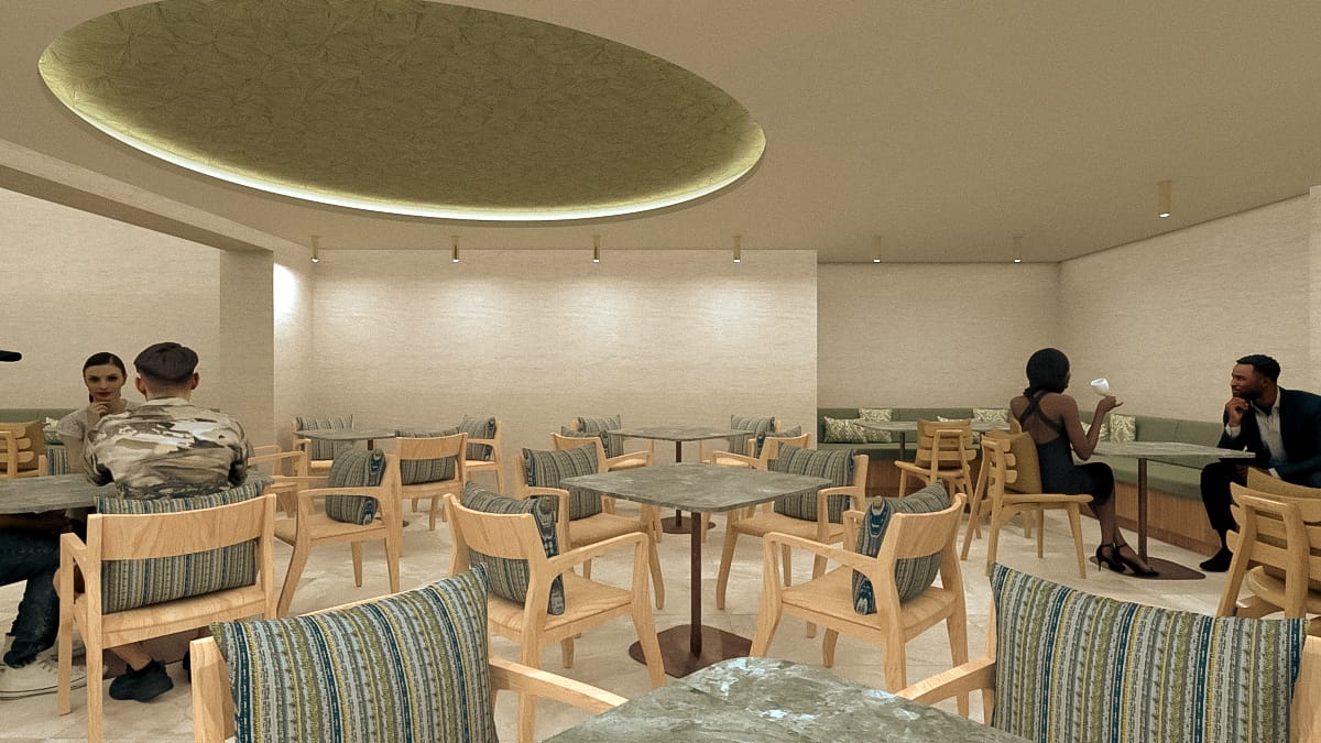 a group of people sitting at tables