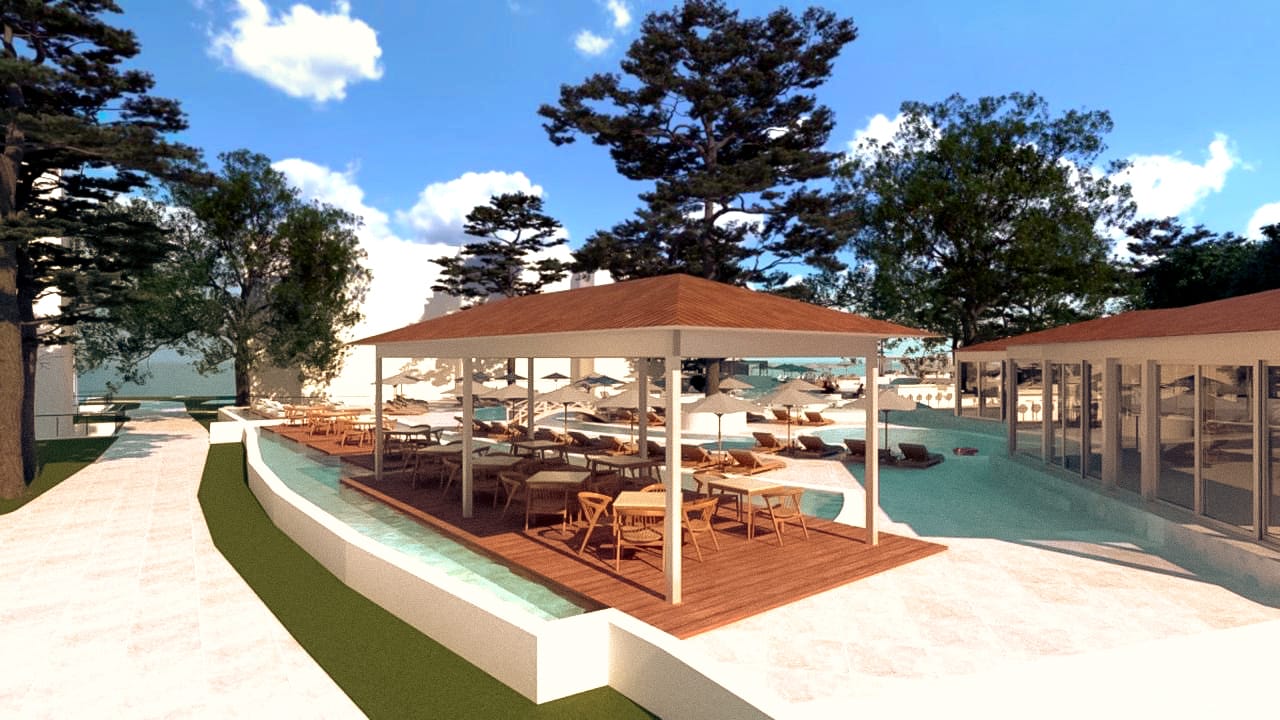 a pool with a gazebo