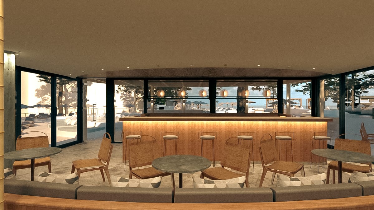 a room with tables and chairs