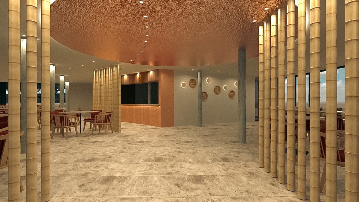 a room with a table and chairs