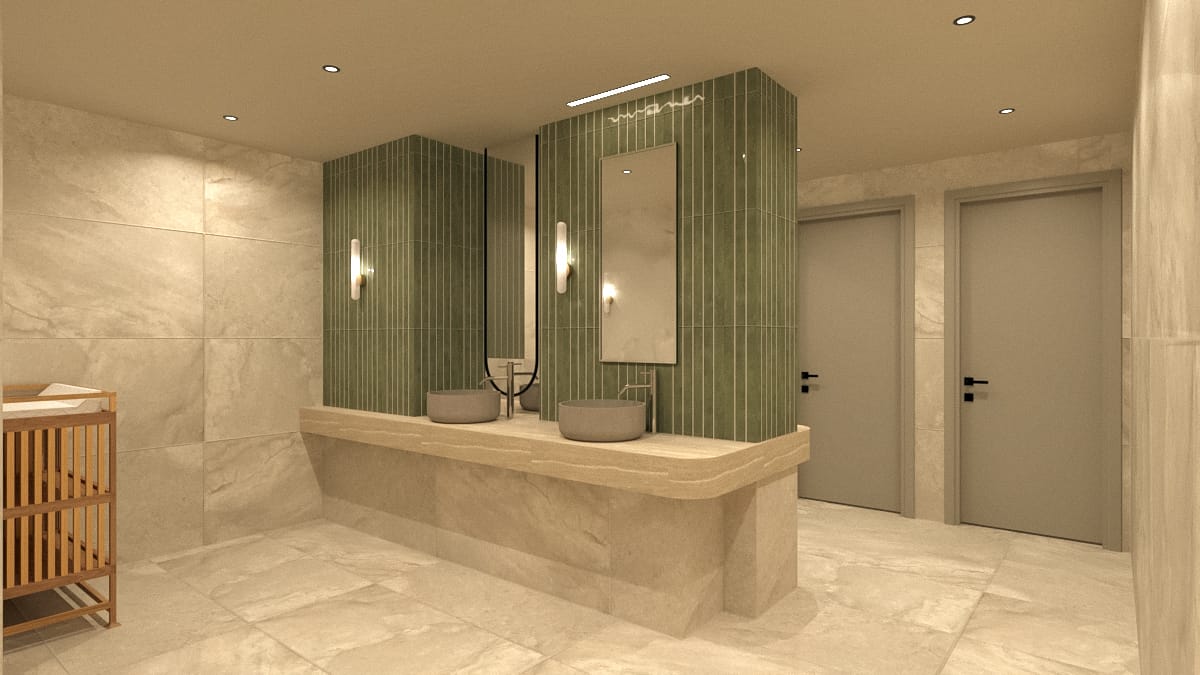 a large bathroom with a large tub