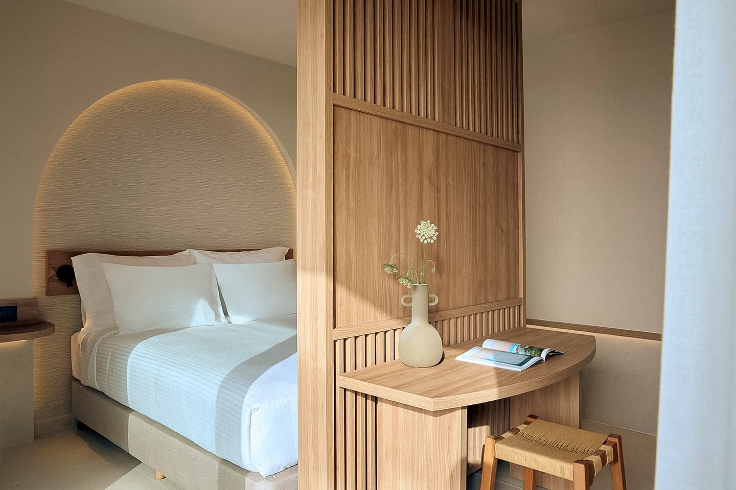 a room with a bed and a table