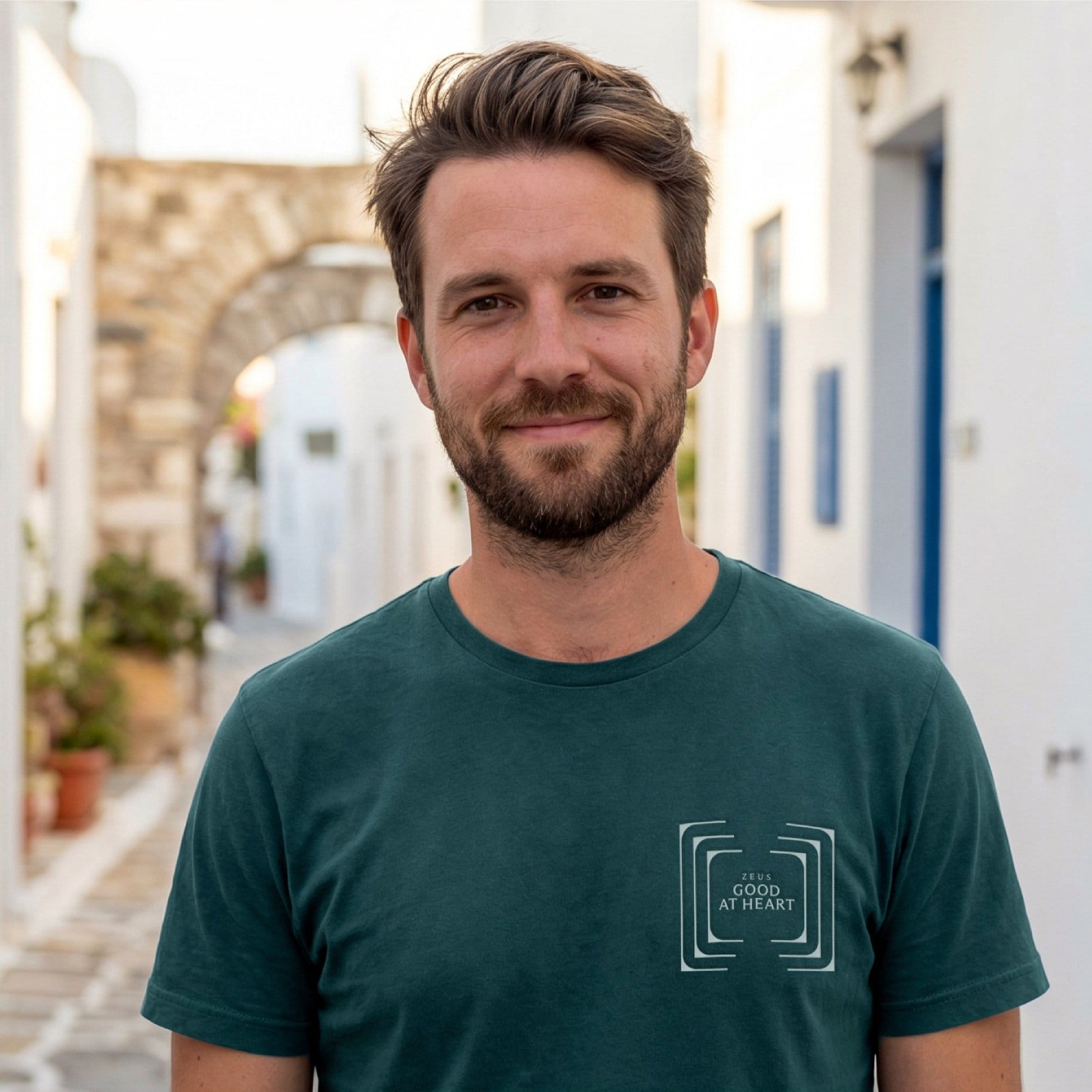 a man in a green shirt