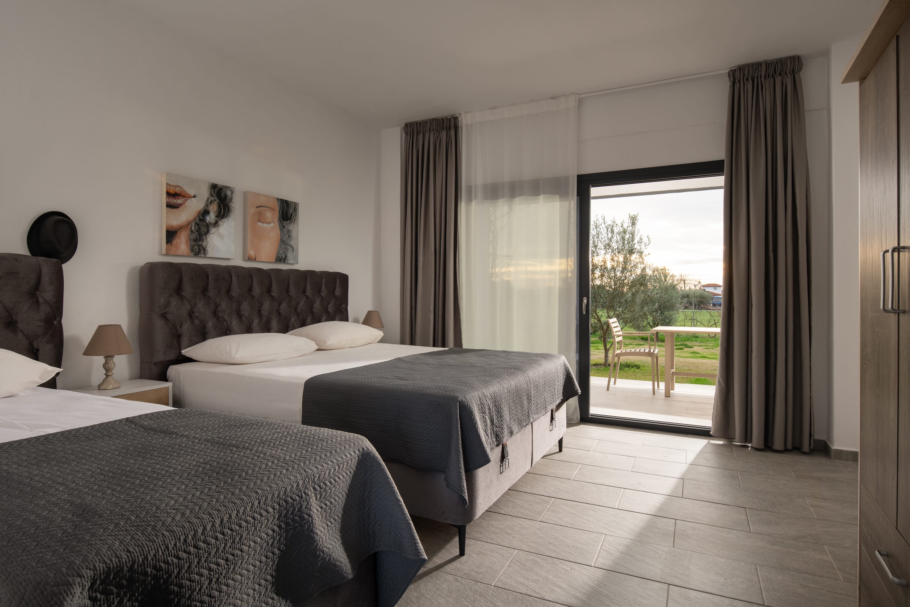 a bedroom with two beds