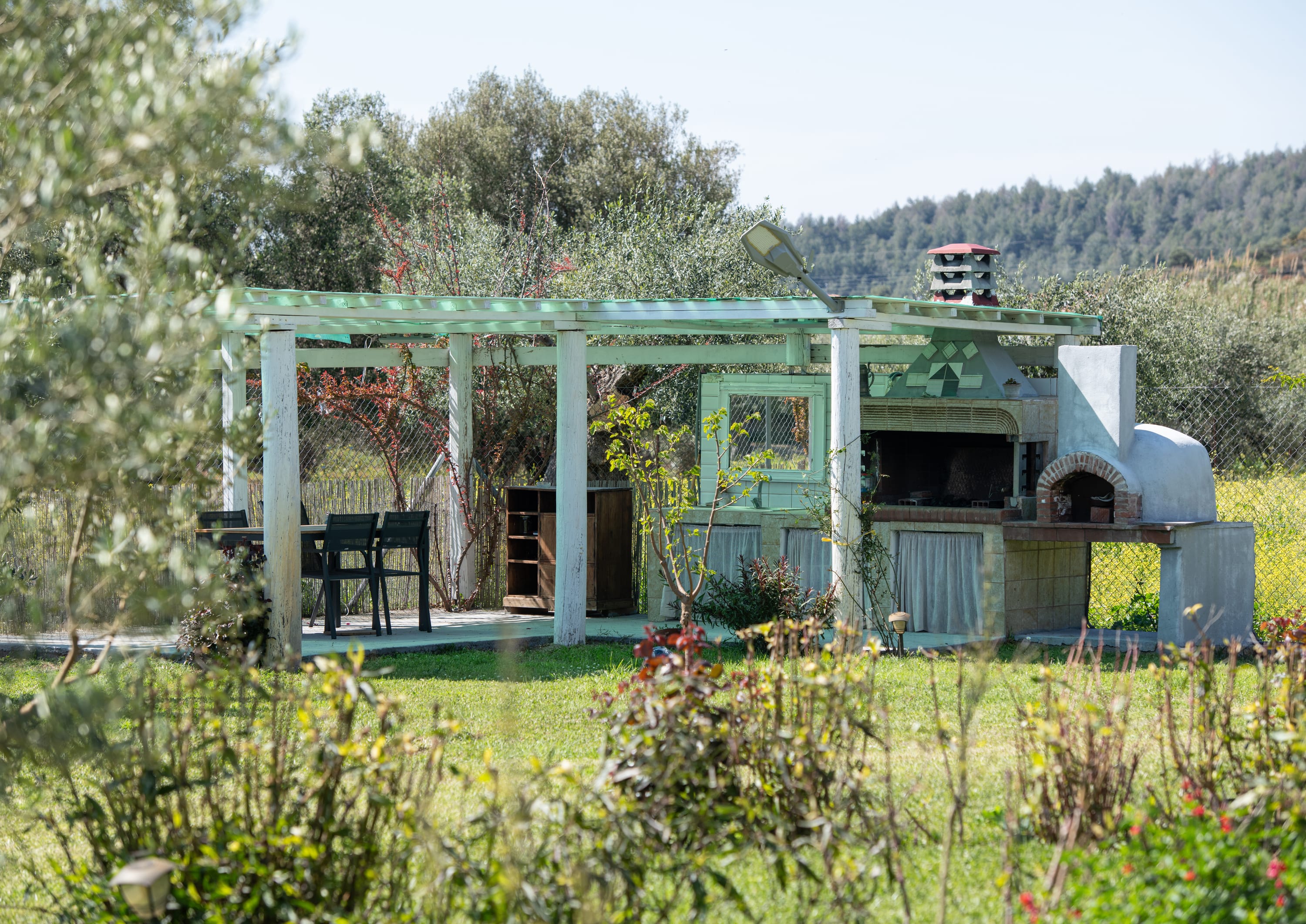 a house with a green roof