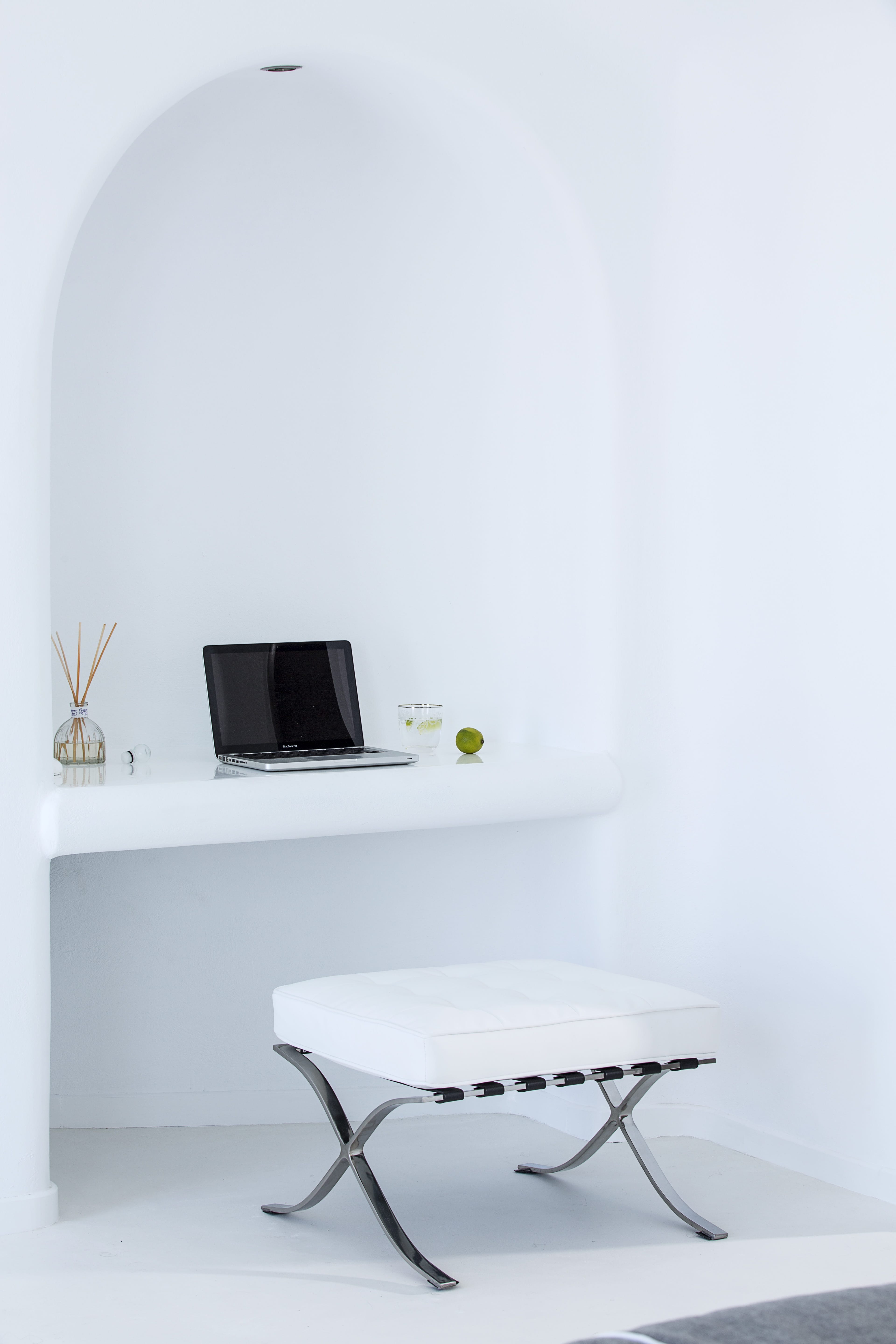 a desk with a computer on it
