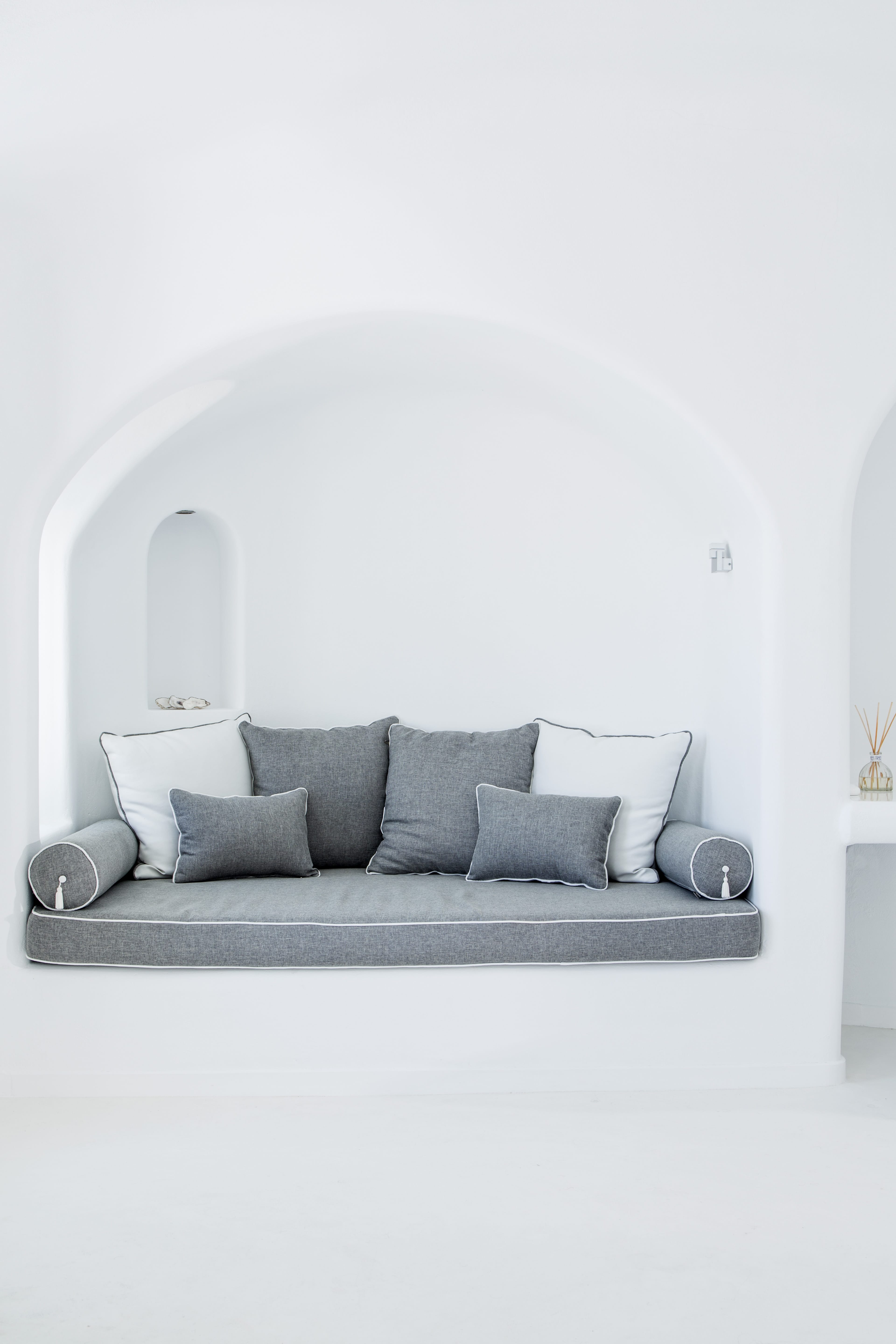 a couch with pillows