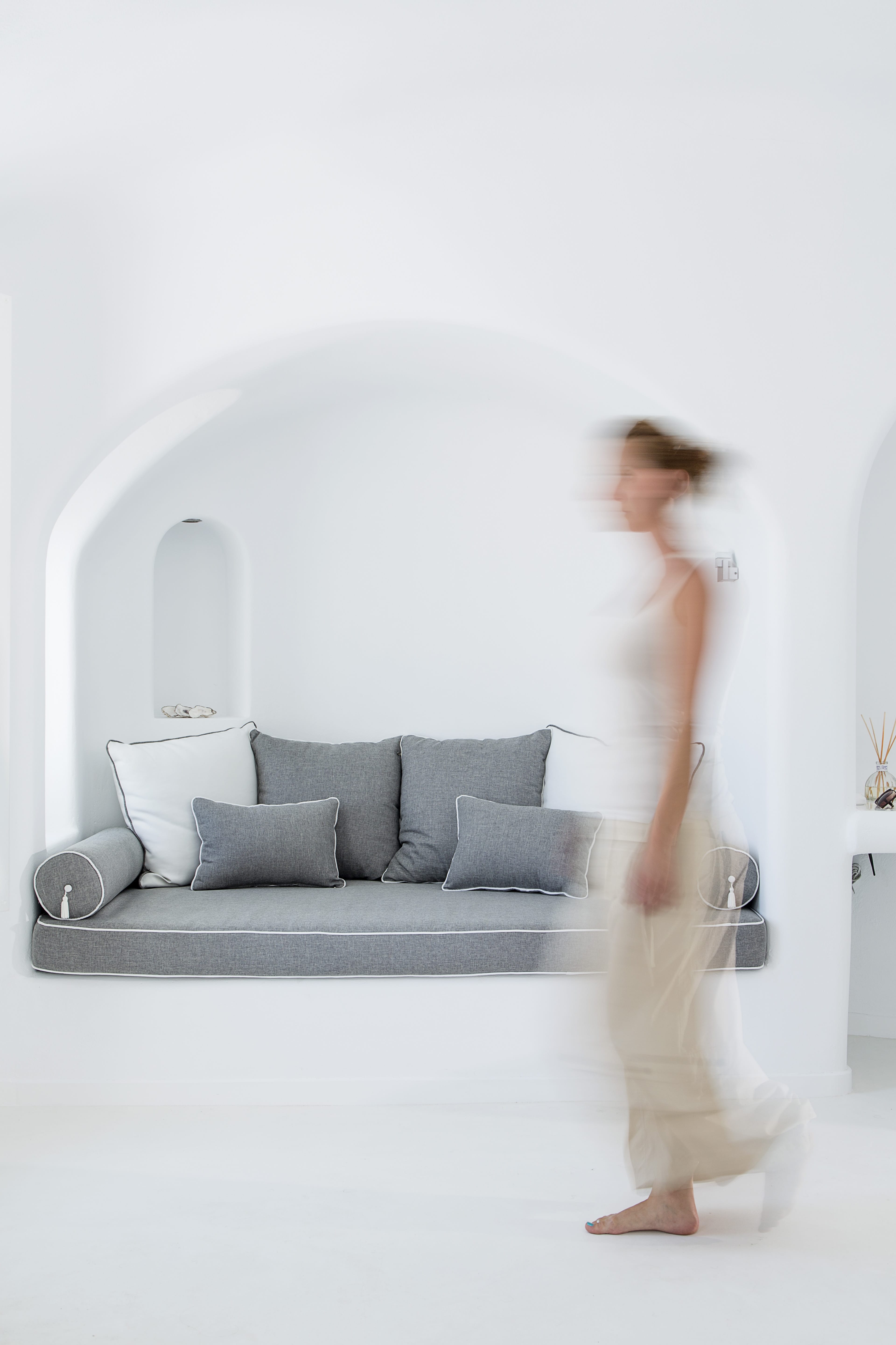 a person walking in a room