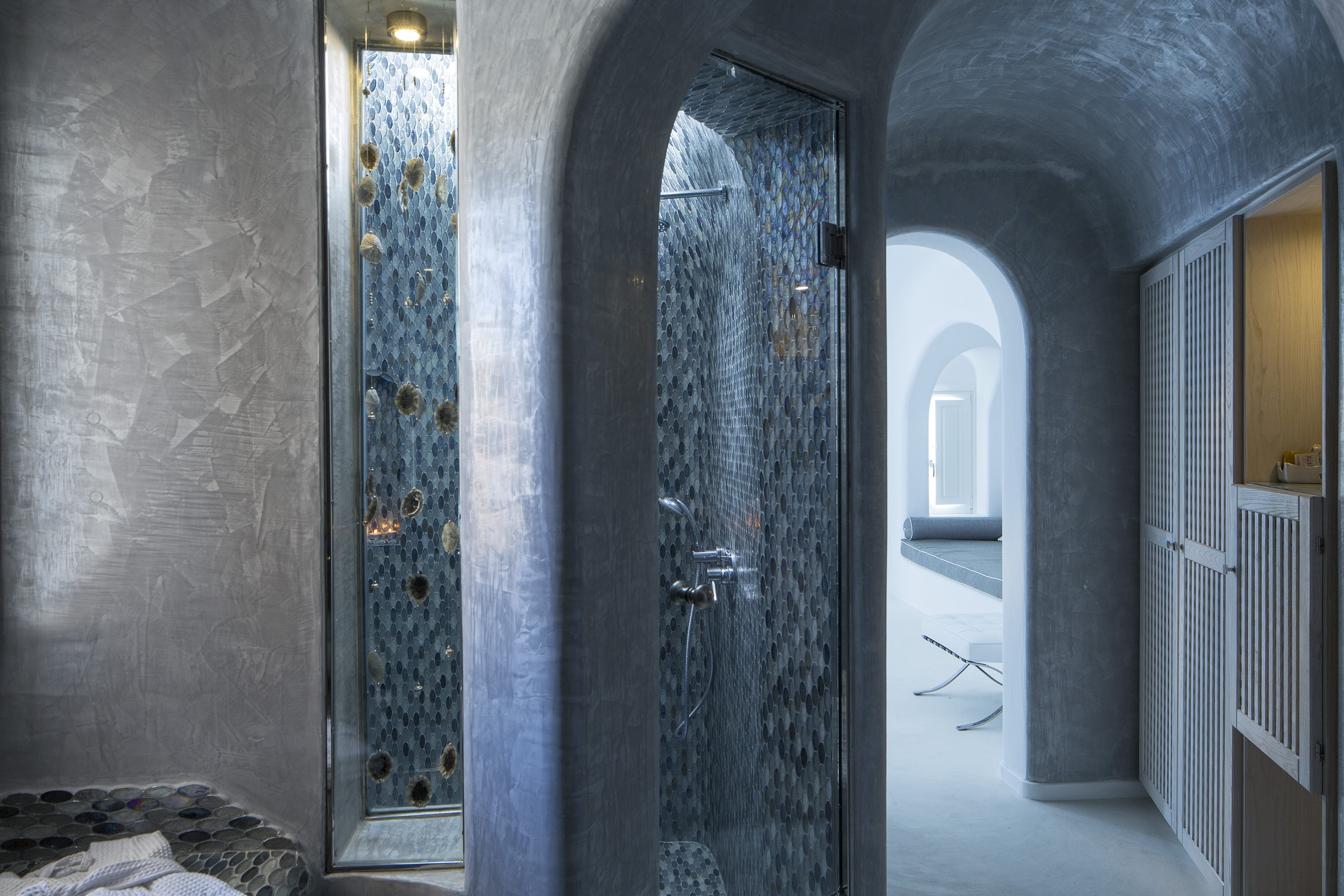 a room with a door and a window