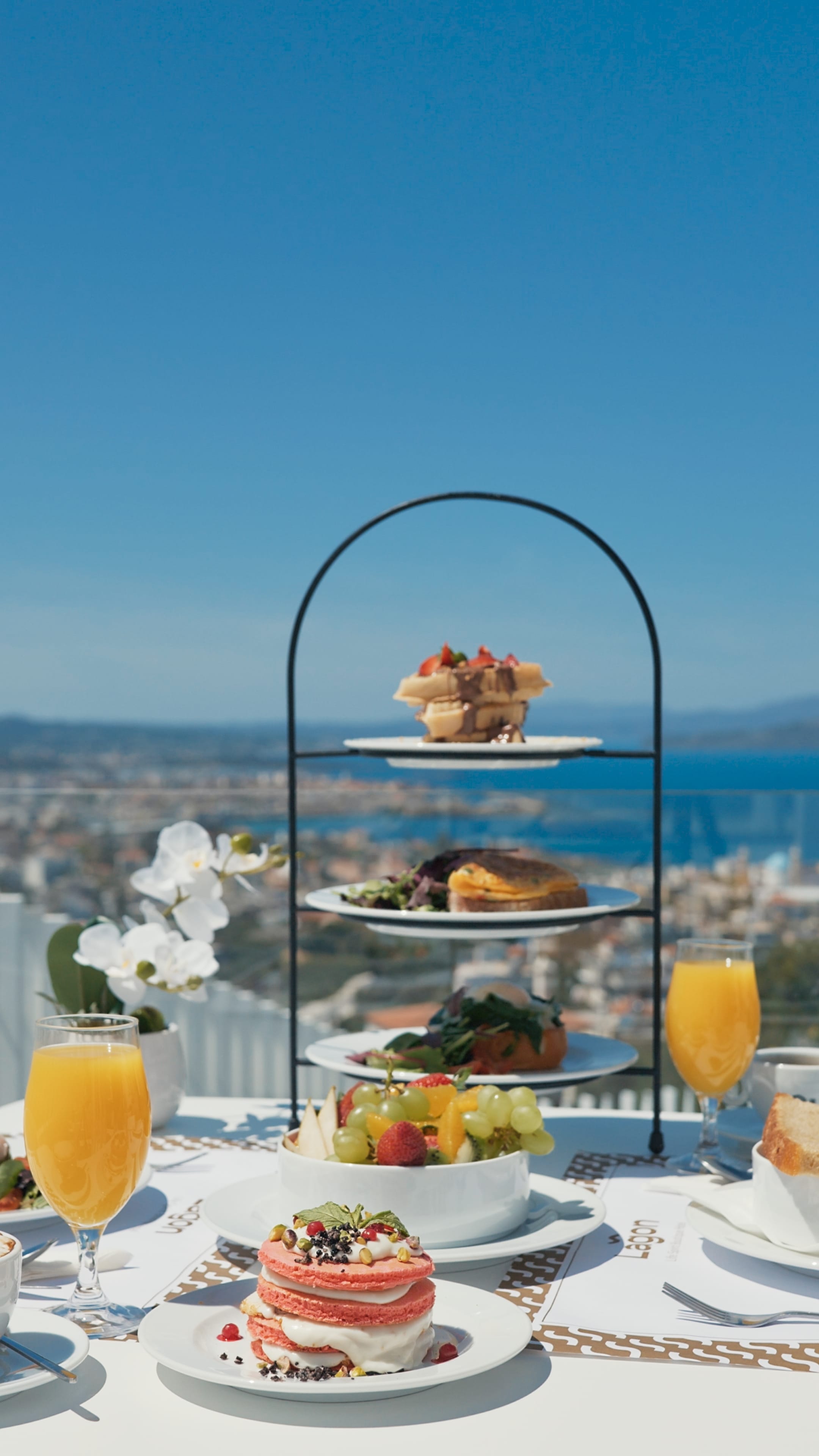 a table with food and drinks on it