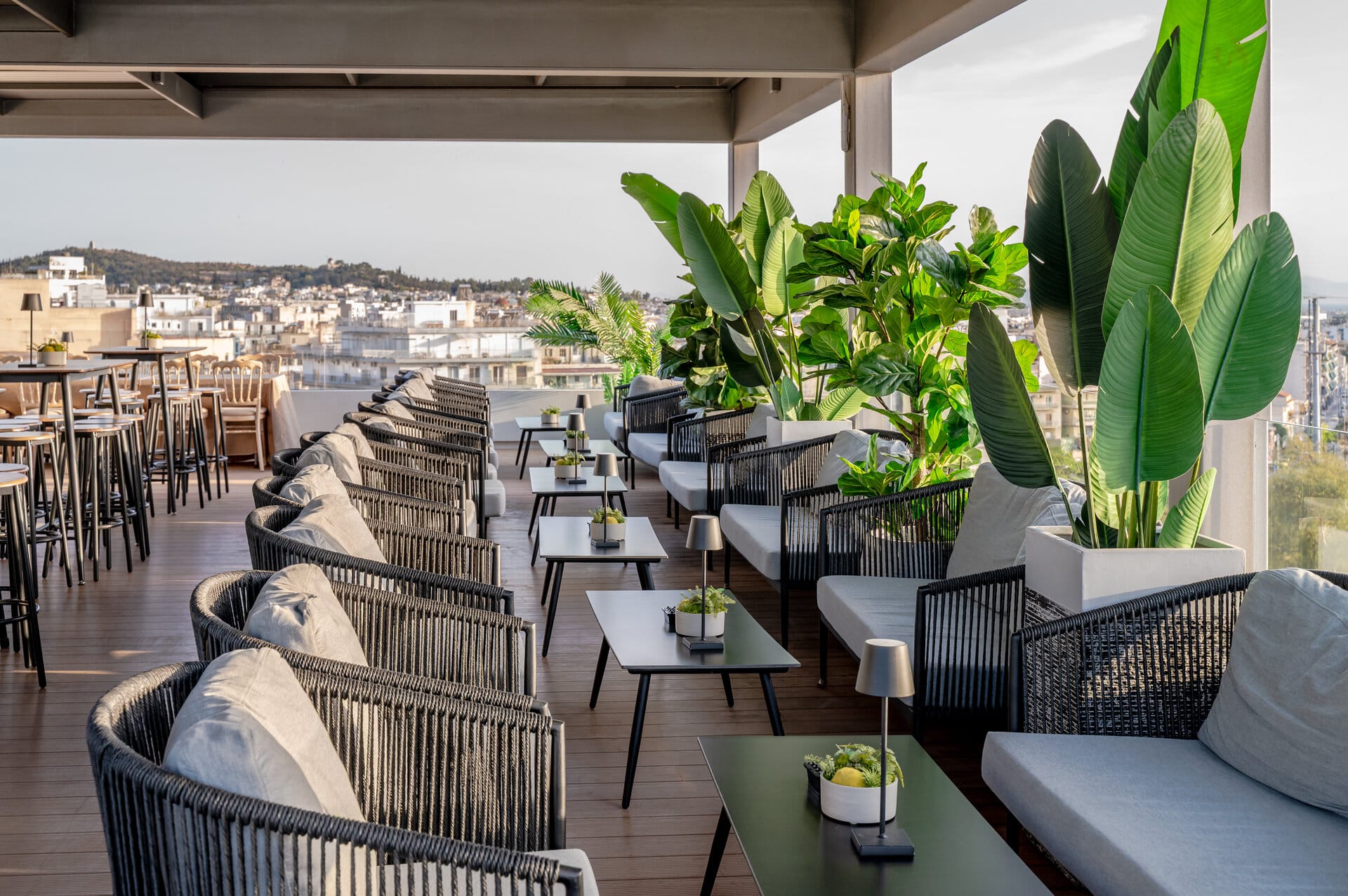 a room with chairs and tables