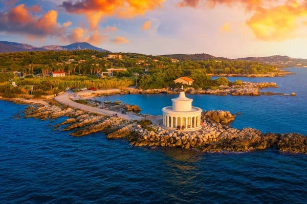 a small island with a lighthouse