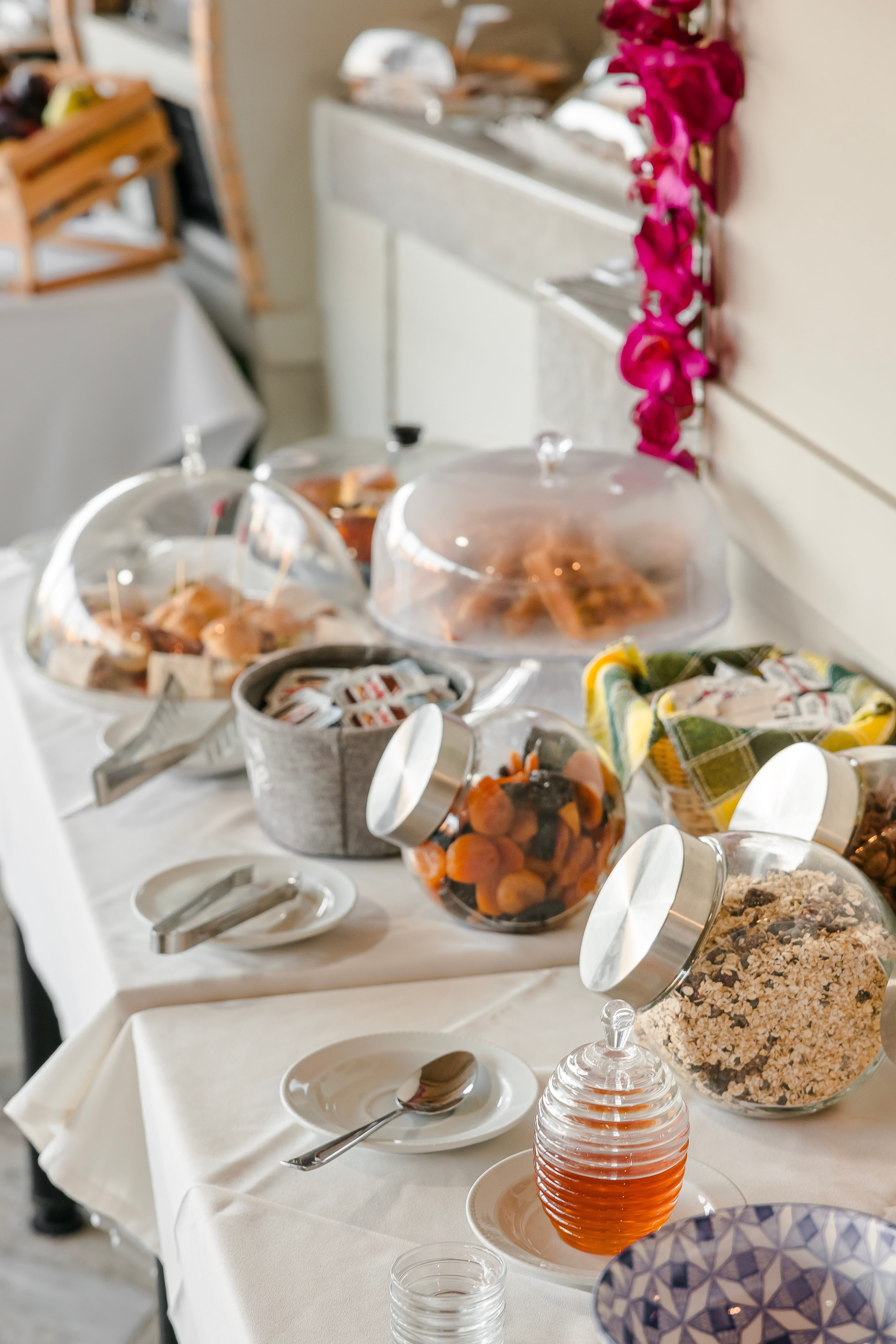 a table with food and dishes on it