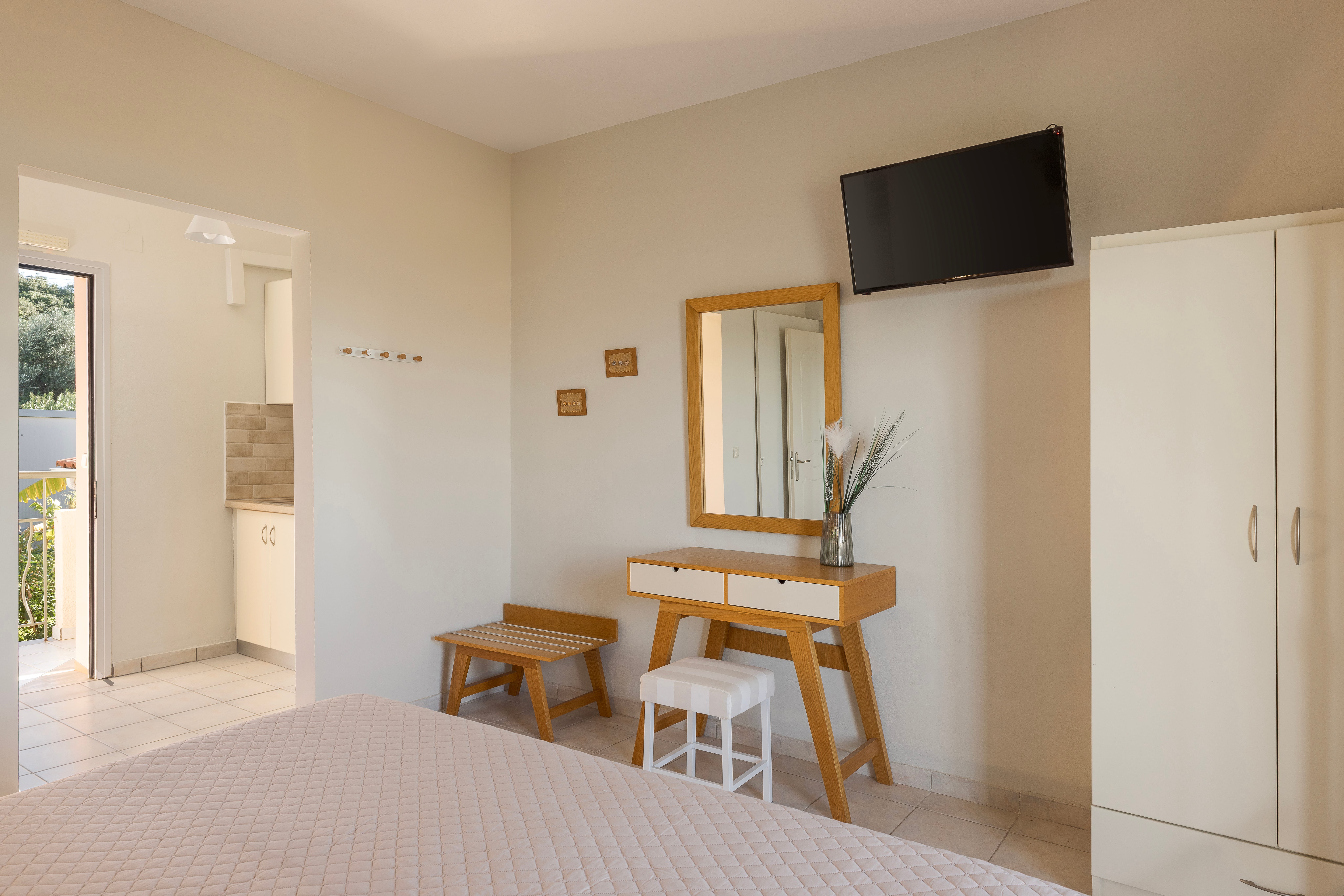 a room with a table and chairs