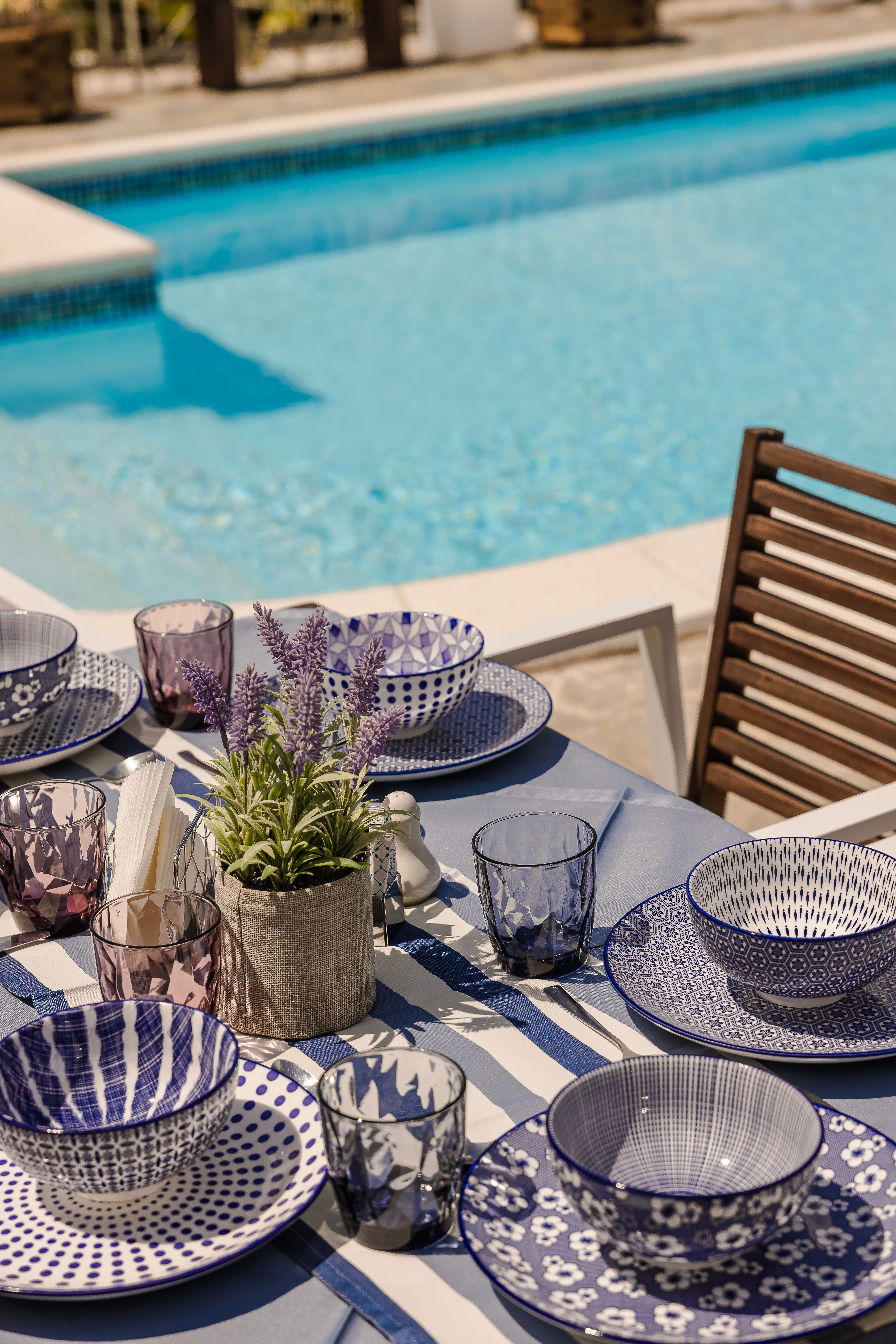 a table with plates and glasses