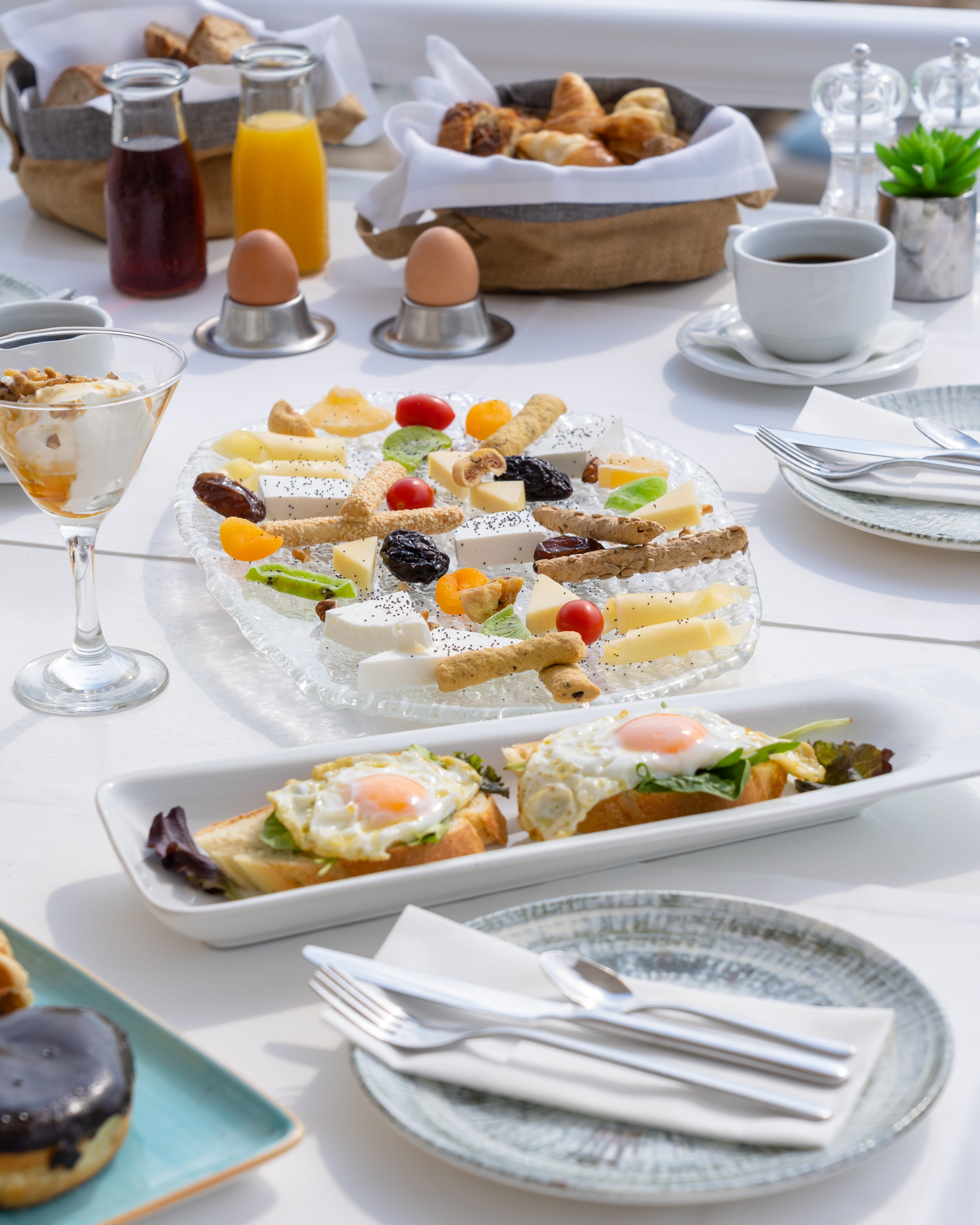 a table with plates of food