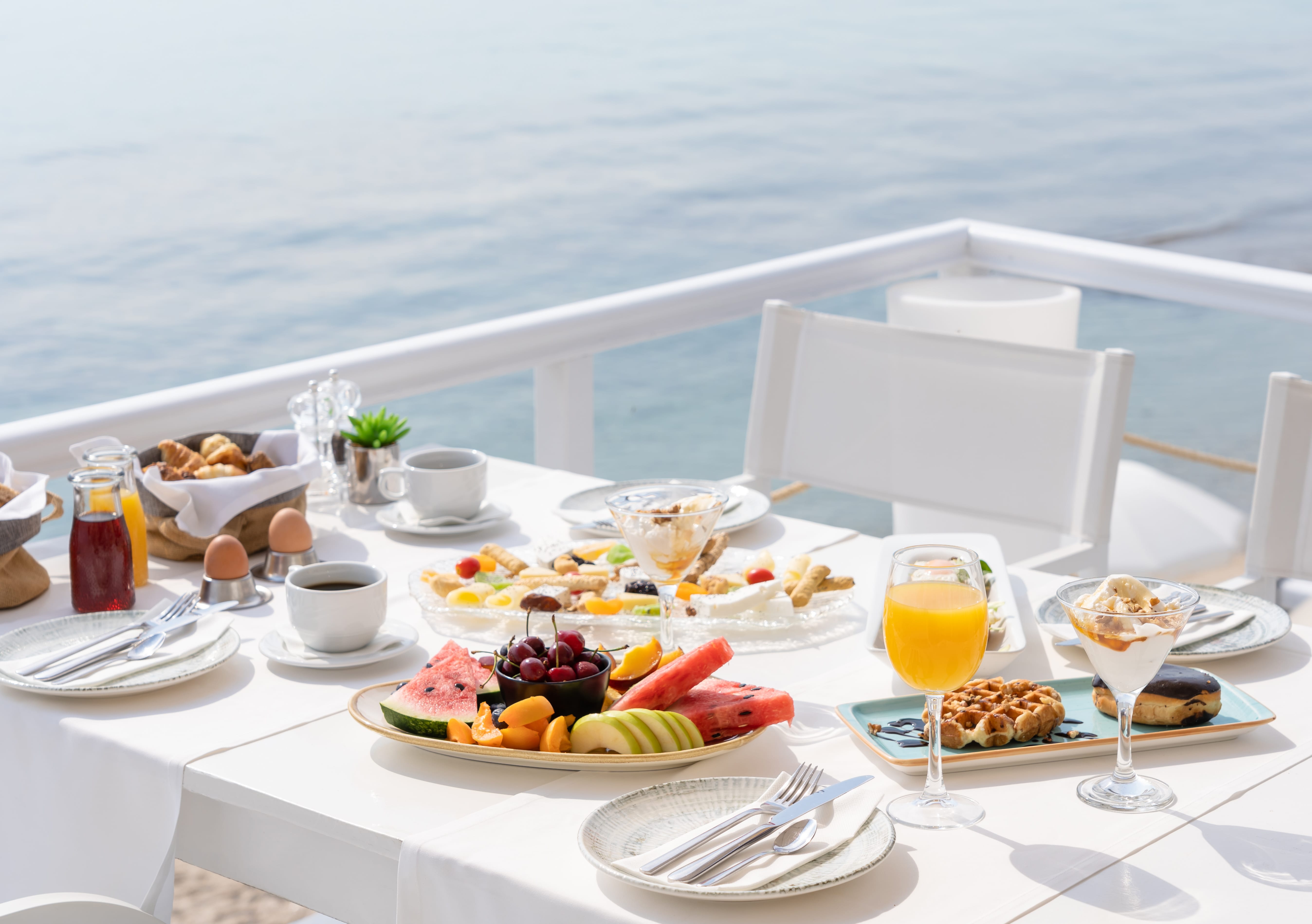 a table with food and drinks on it