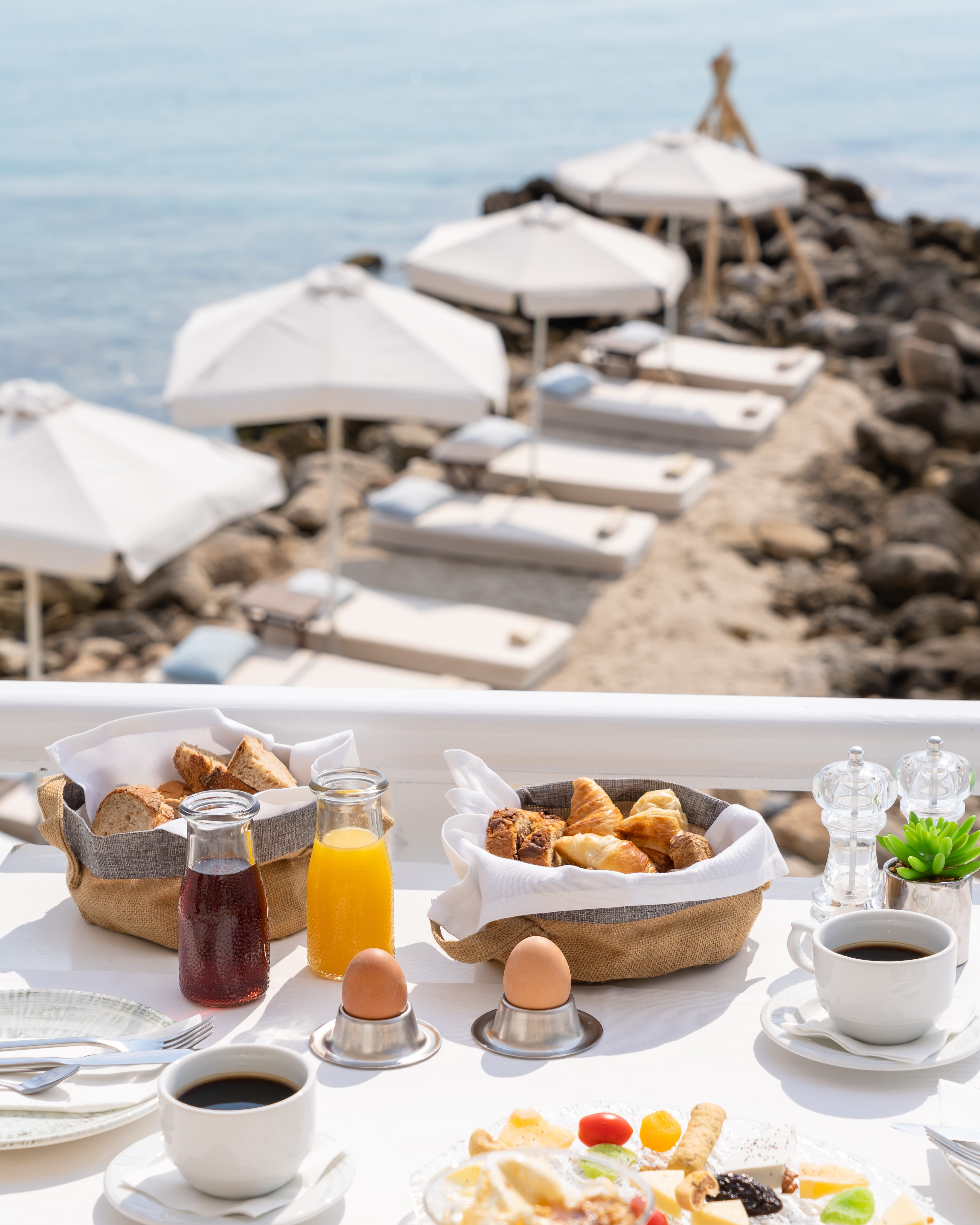 a table is filled with food