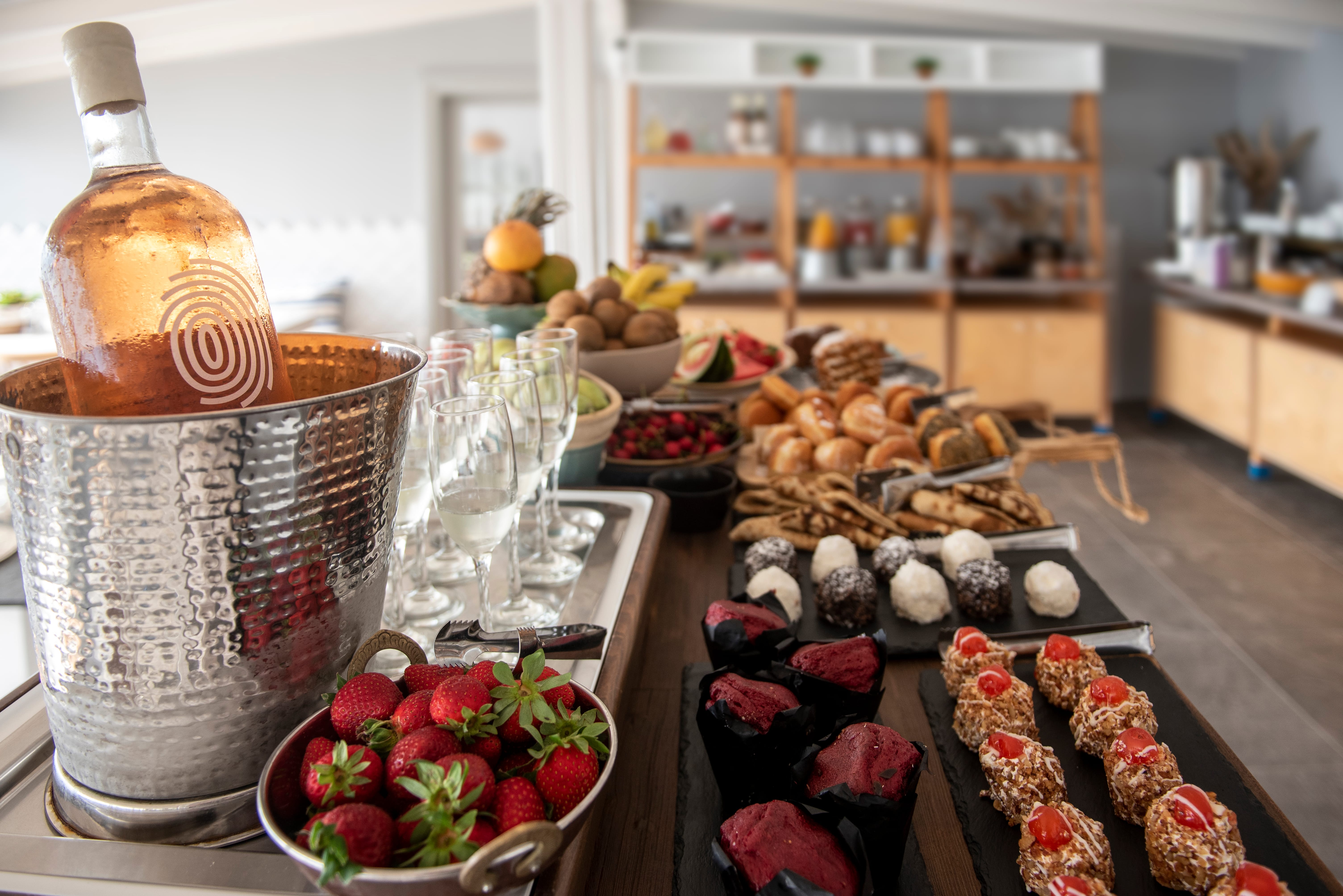 a table with food and drinks on it