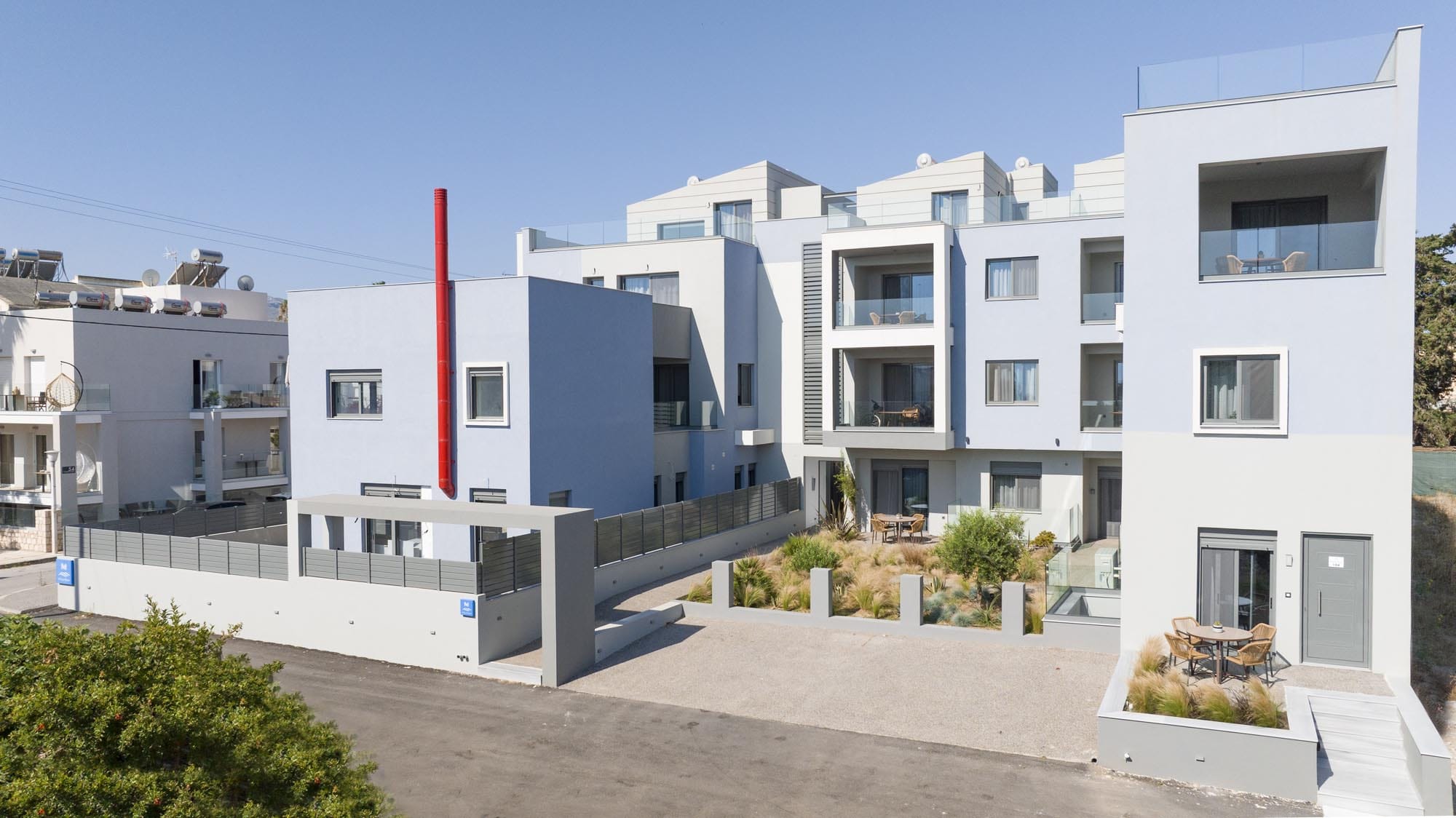 a row of white buildings