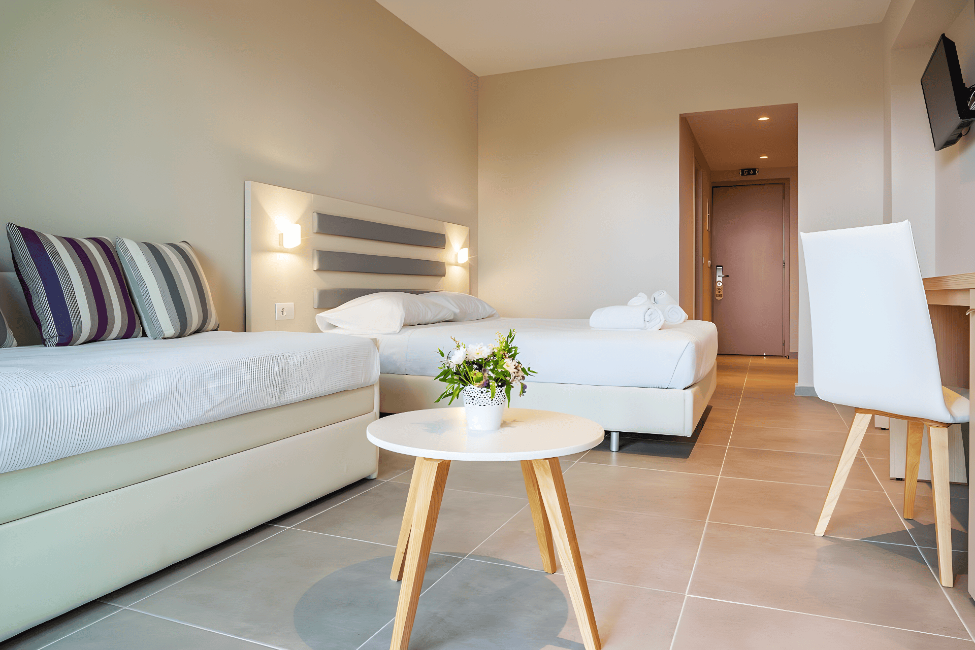 a living room with a couch and a table