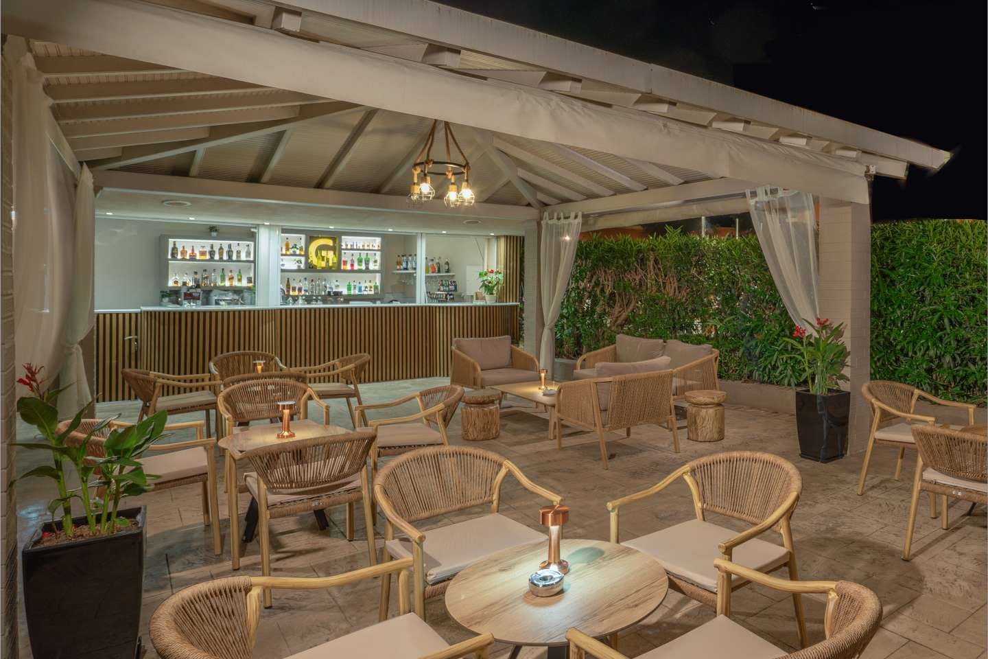 a room with tables and chairs