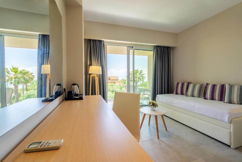 a living room with a large window