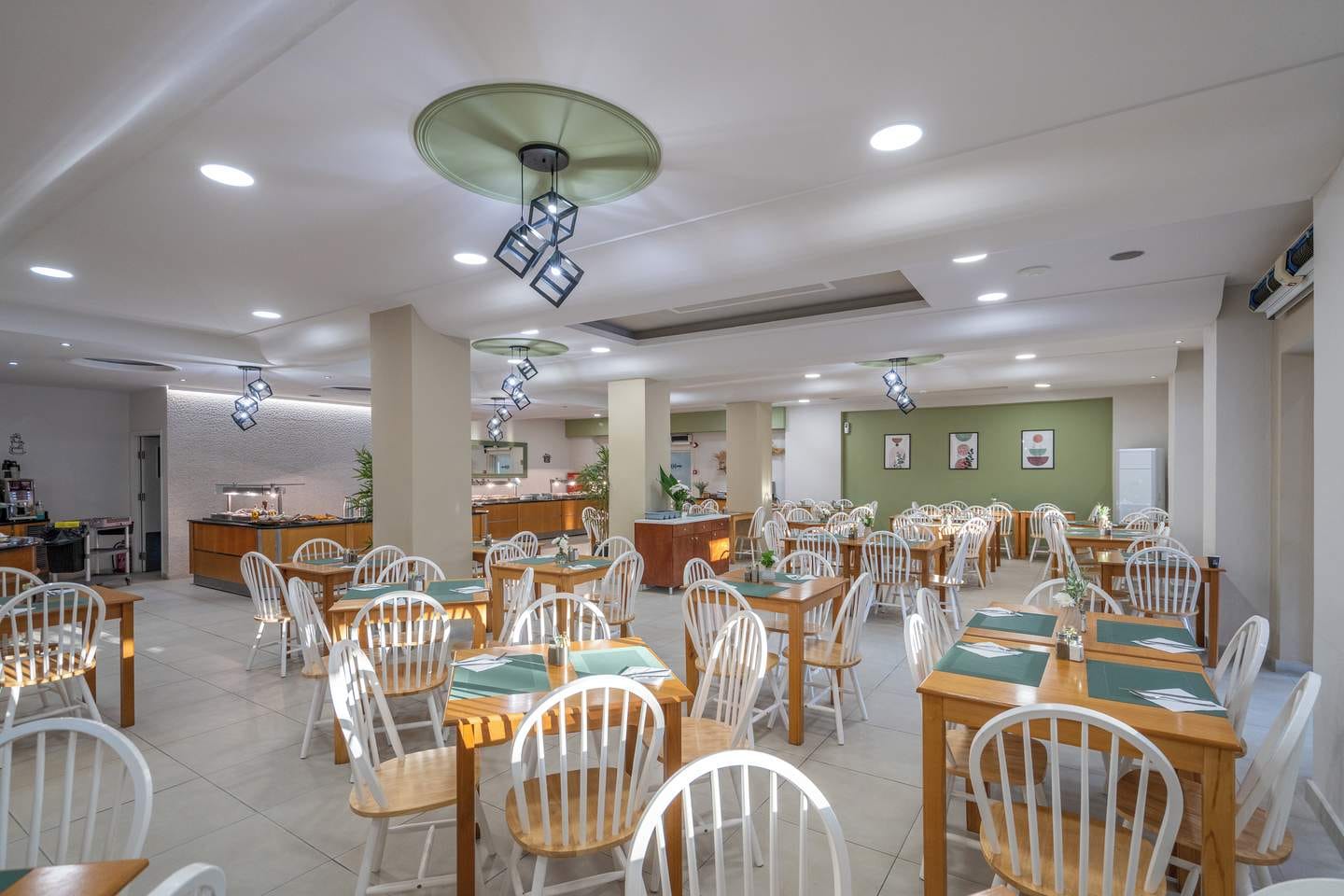 a room with tables and chairs