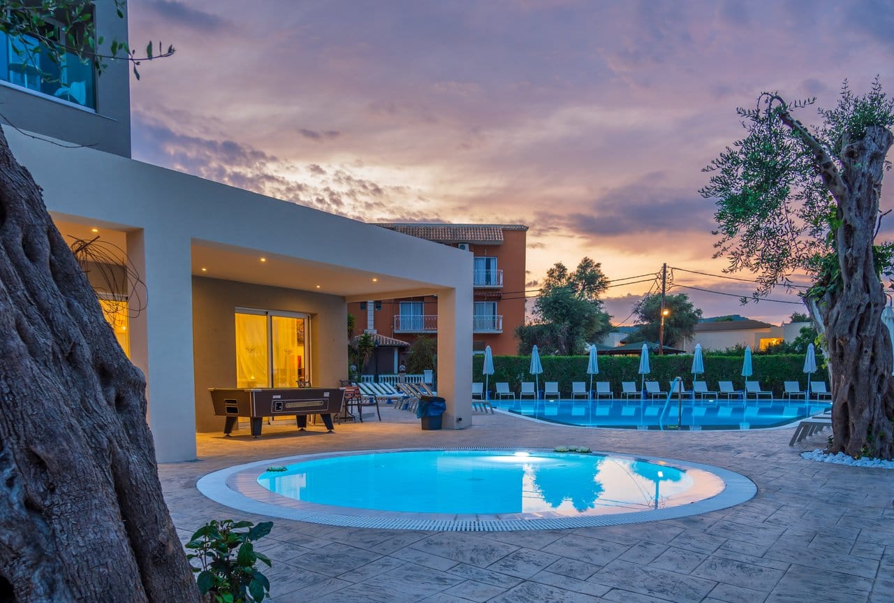 a swimming pool outside a house