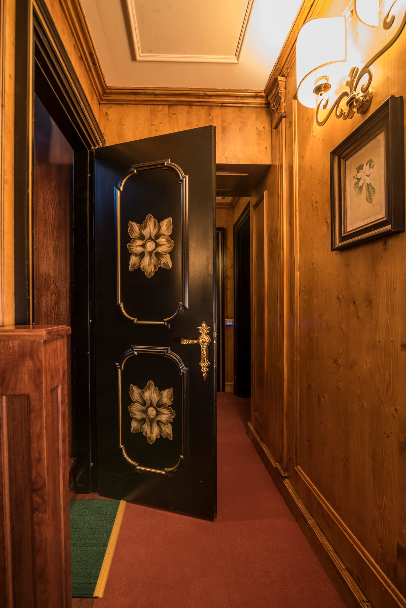 a door with a decorative frame