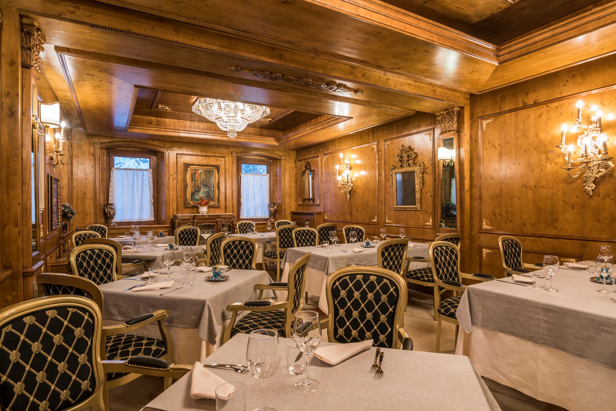 a room with tables and chairs