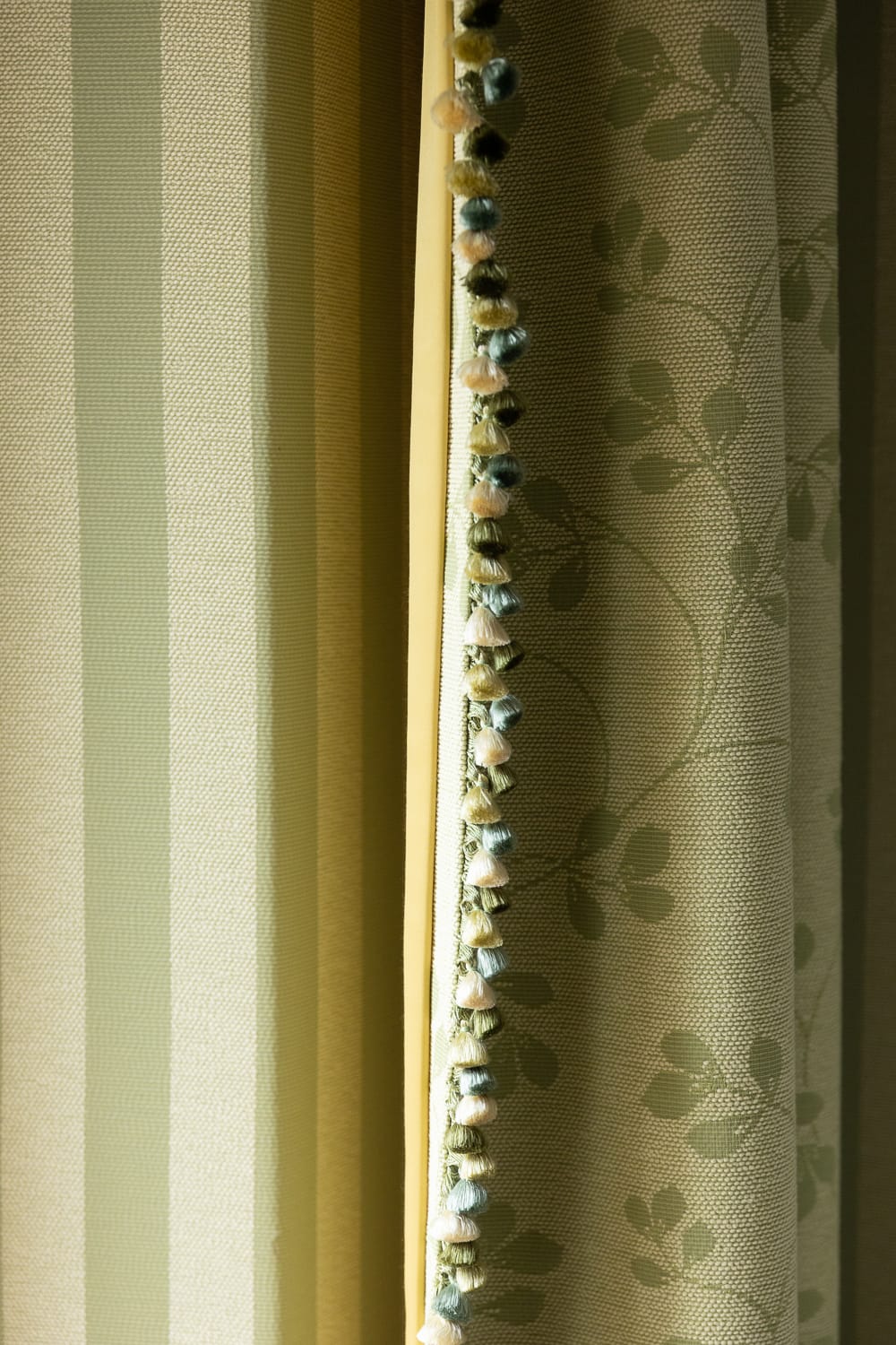 close-up of a curtain with a tassel