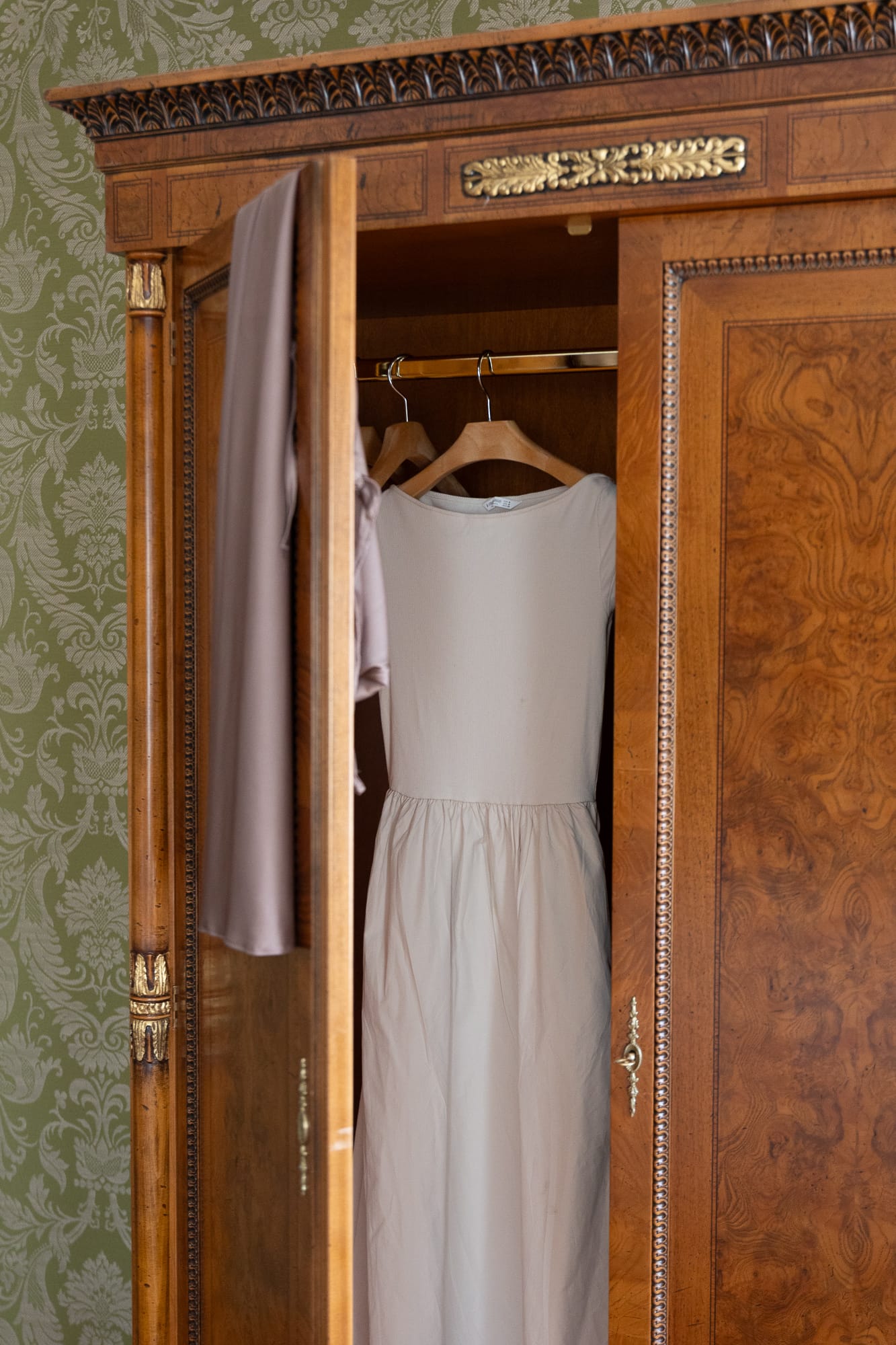 a white dress in a closet