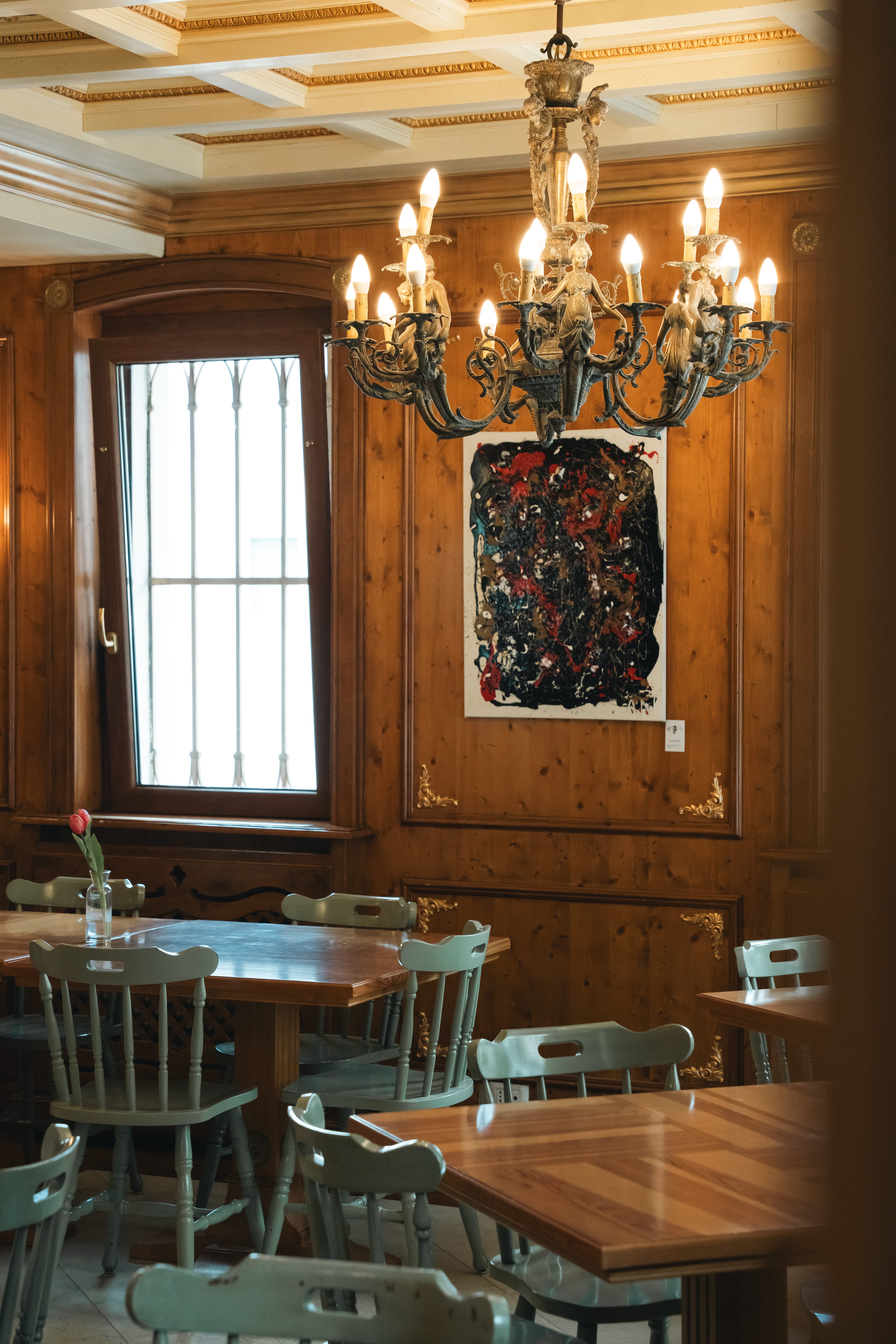 a chandelier in a room