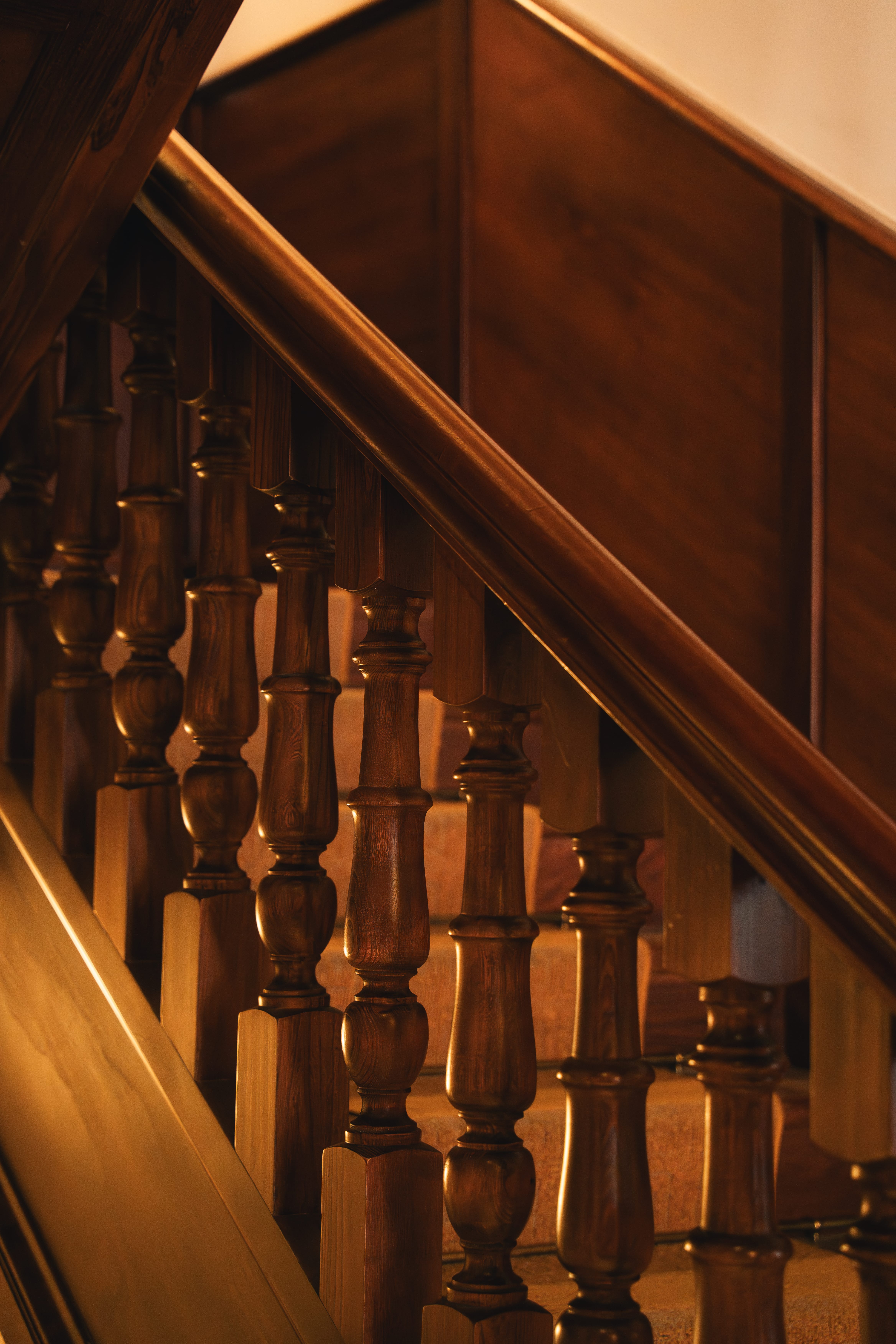 a close-up of a wooden staircase