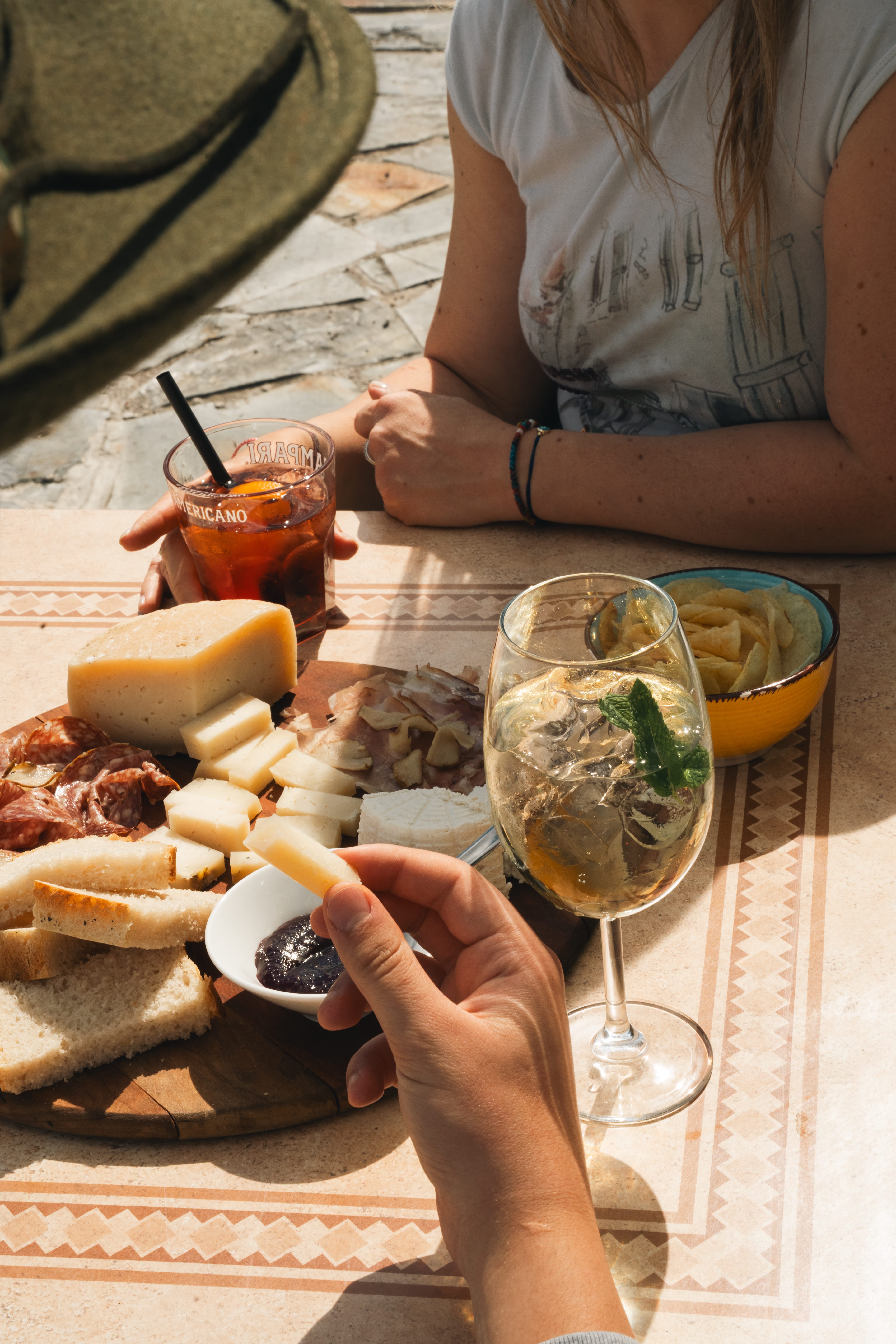 a person eating food at a table