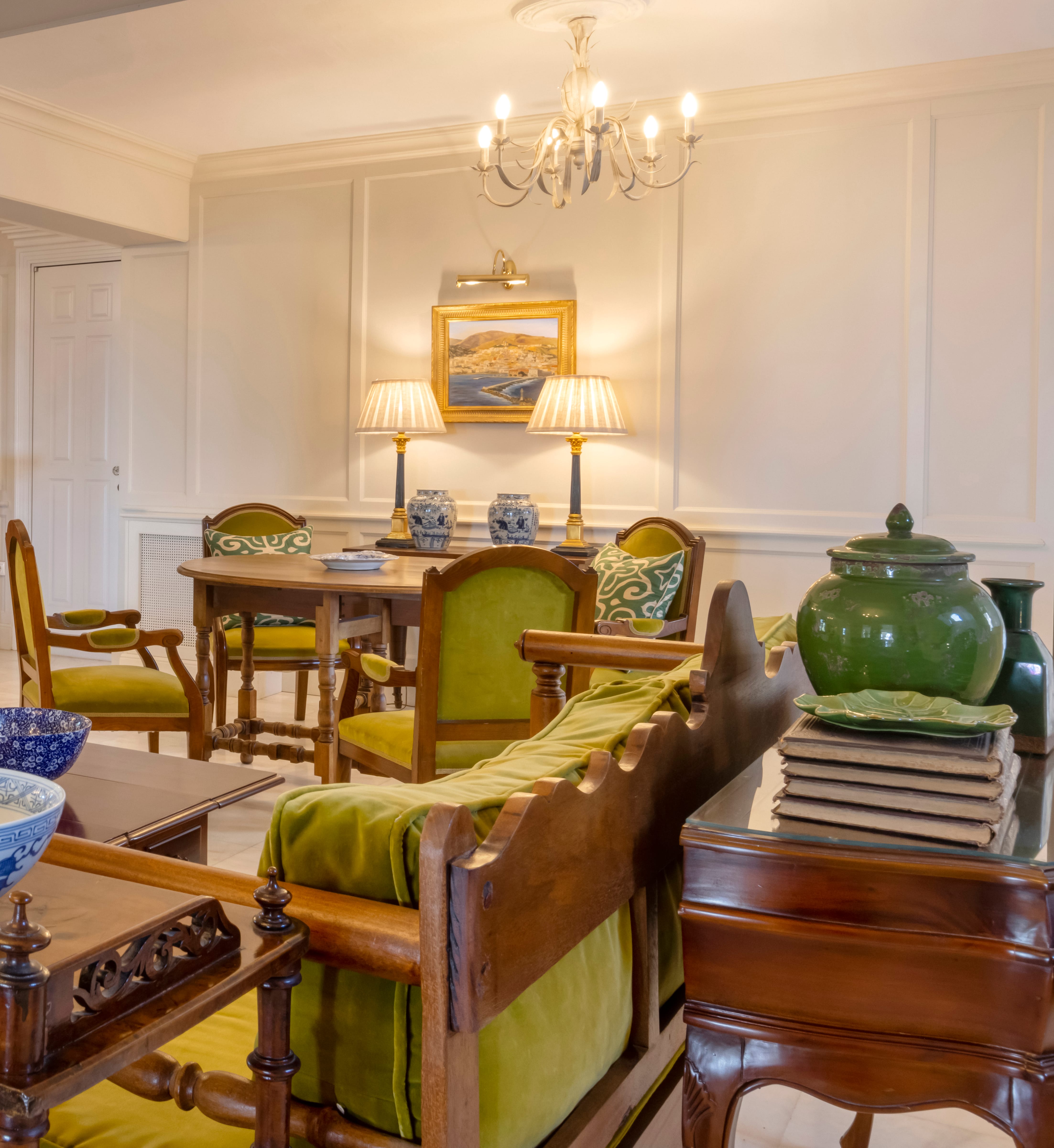 a dining room with a table and chairs
