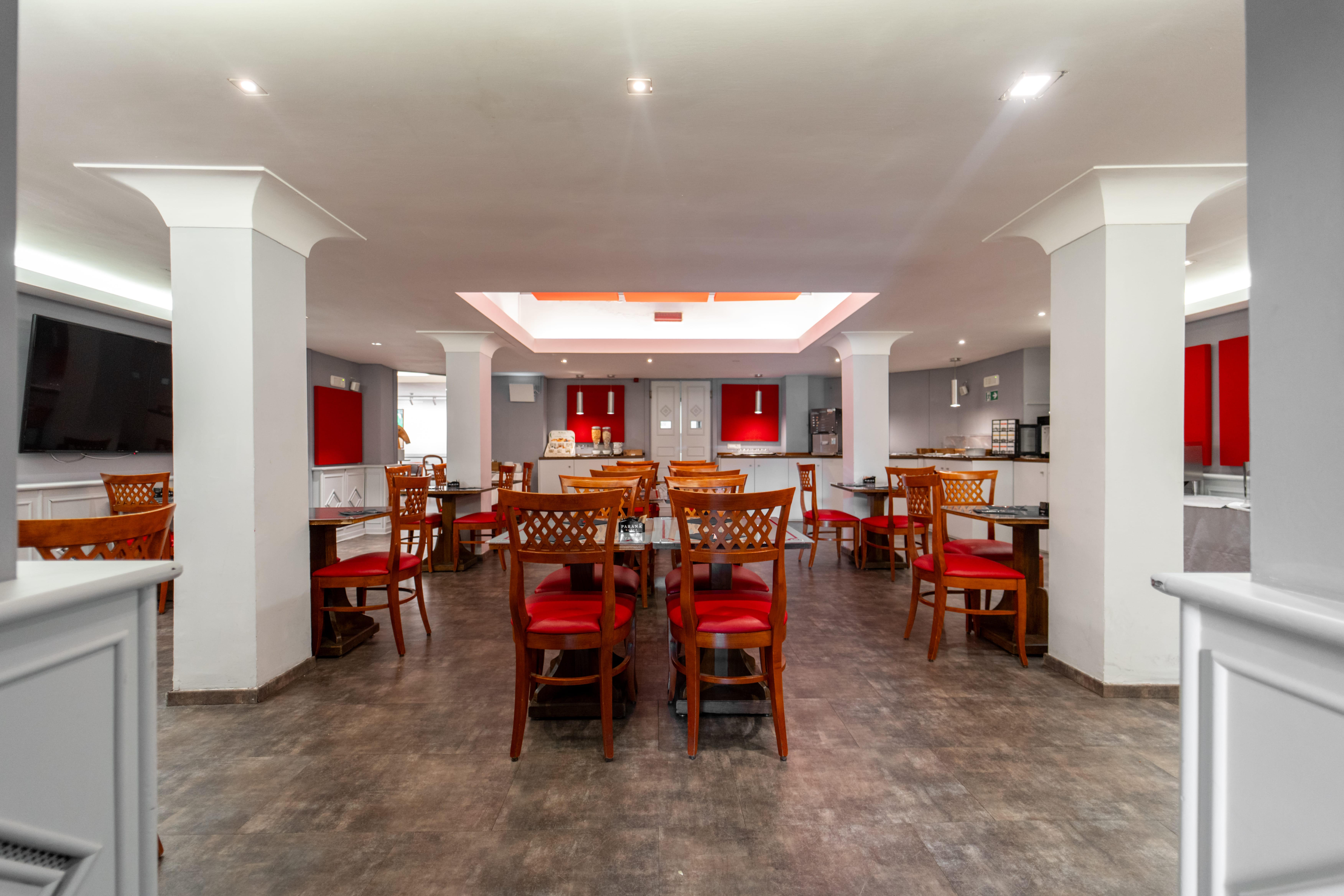 a room with a table and chairs