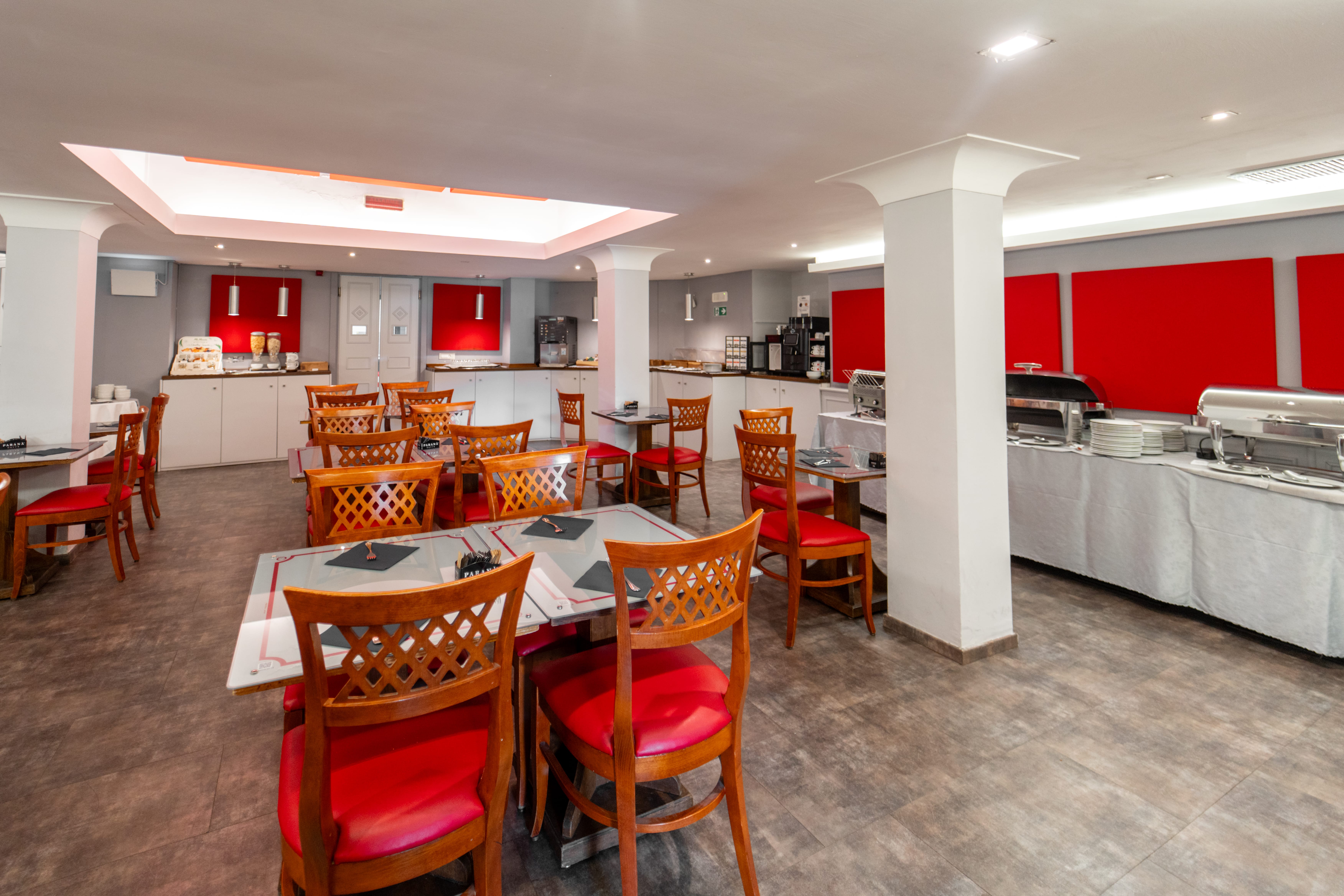 a room with tables and chairs