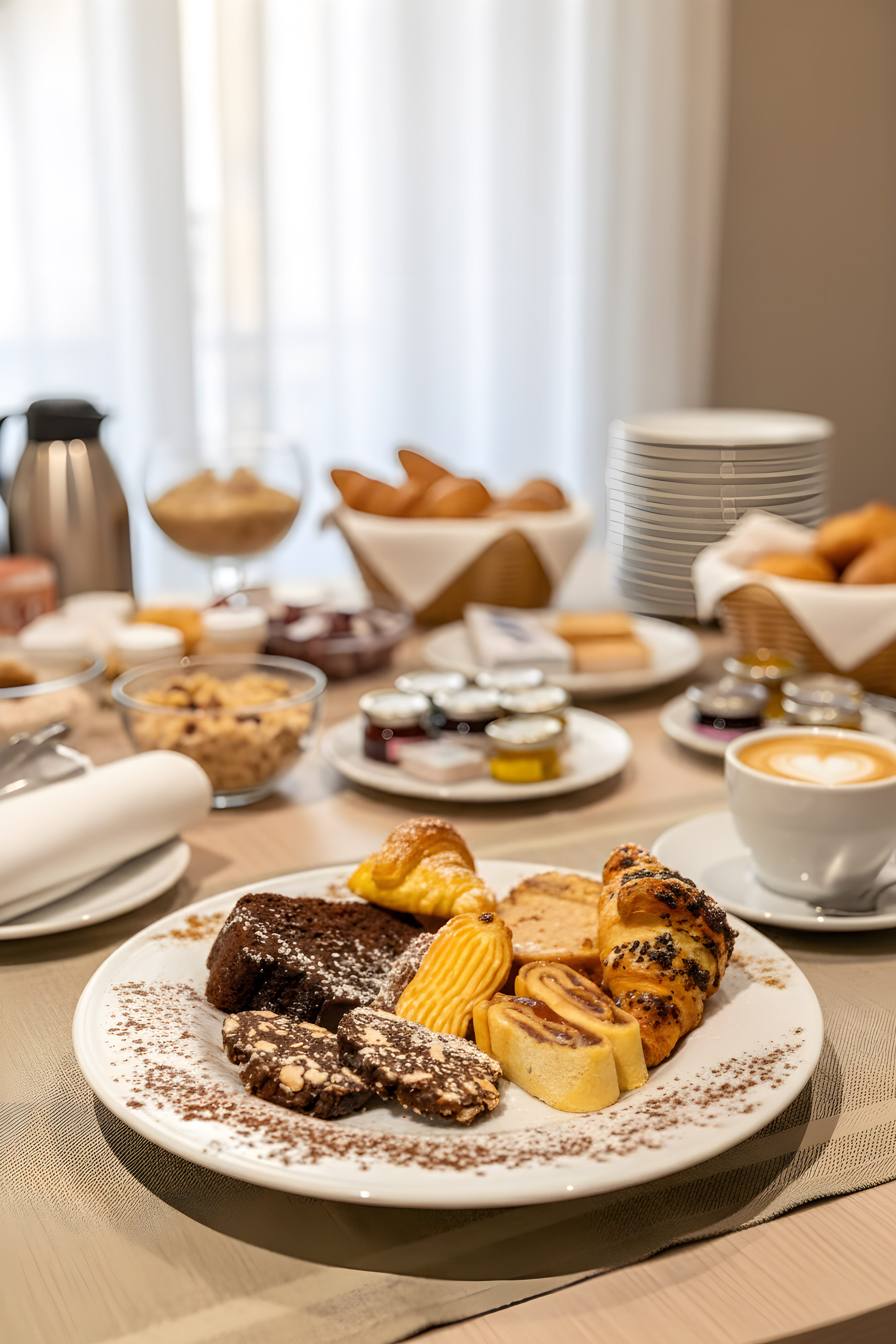a table is filled with food
